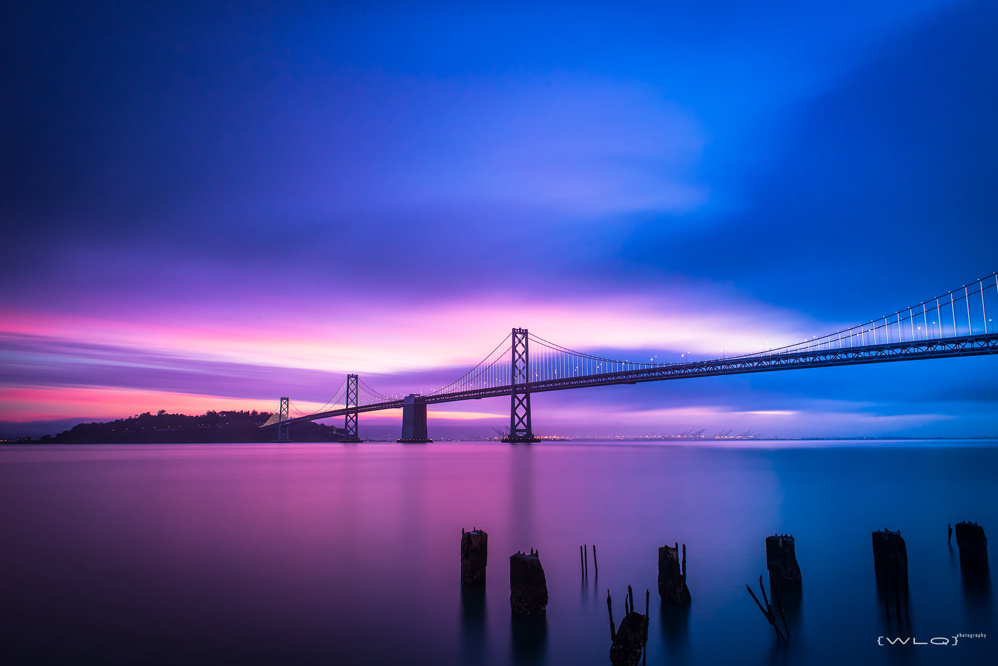 golden gate bridge under blue and purple sky, Long Exposure, Study