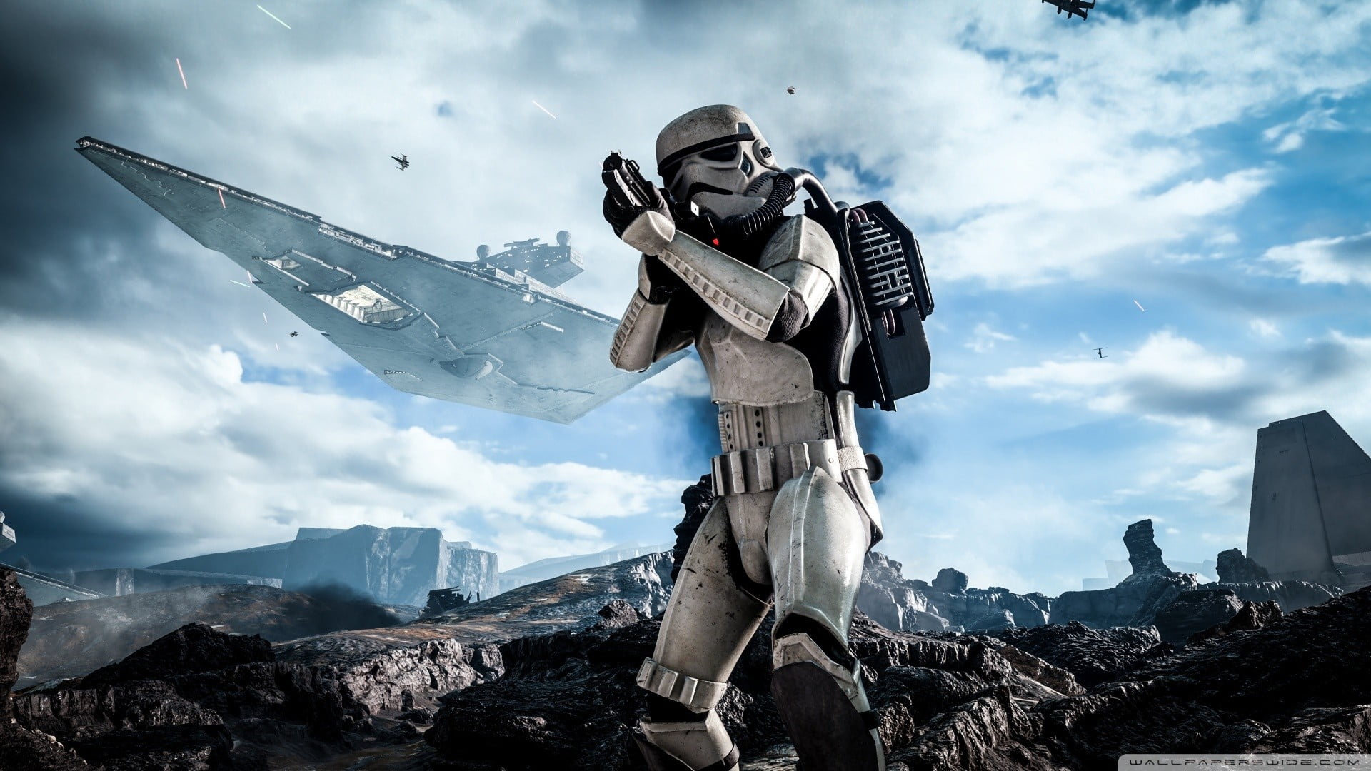 Star Wars Battlefront poster, Storm Troopers, CGI, Star Destroyer