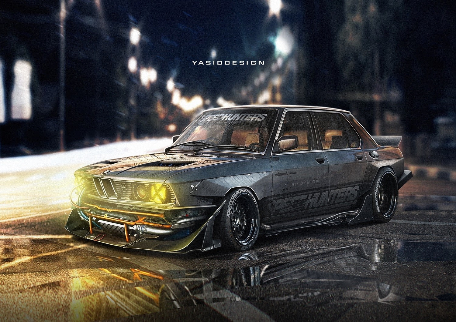 artwork, bmw, BMW 535i, car, render, Speedhunters, Taped Headlights