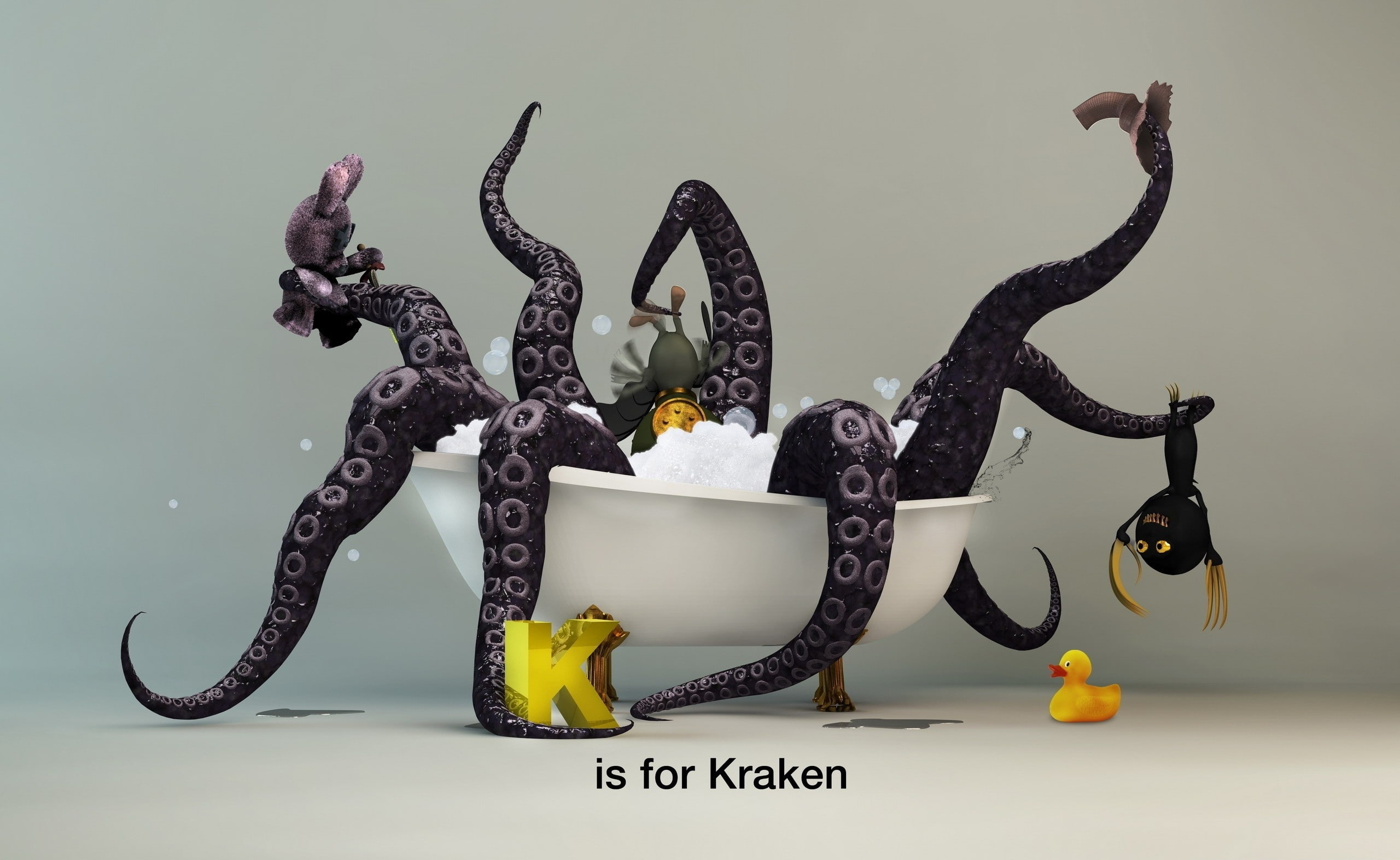 Funny Kraken Monster, octopus illustration, indoors, text, food