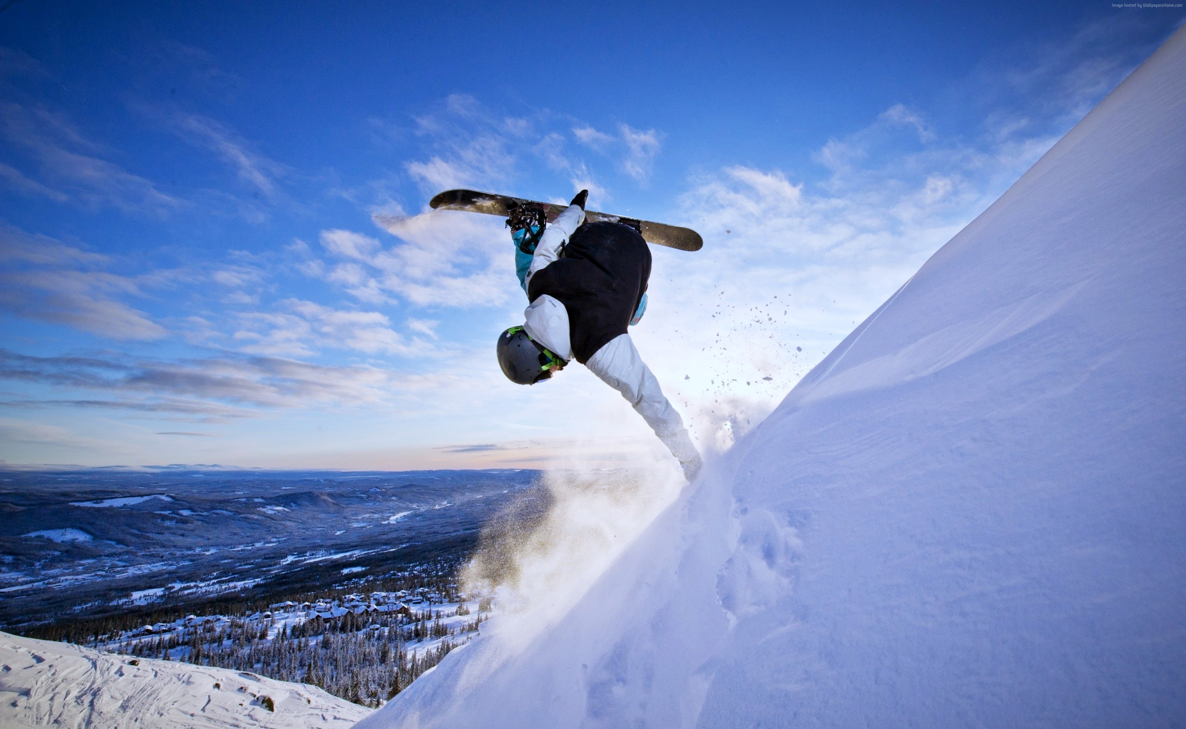 sky, snow, snowboarding, 4K, winter, cold temperature, one person