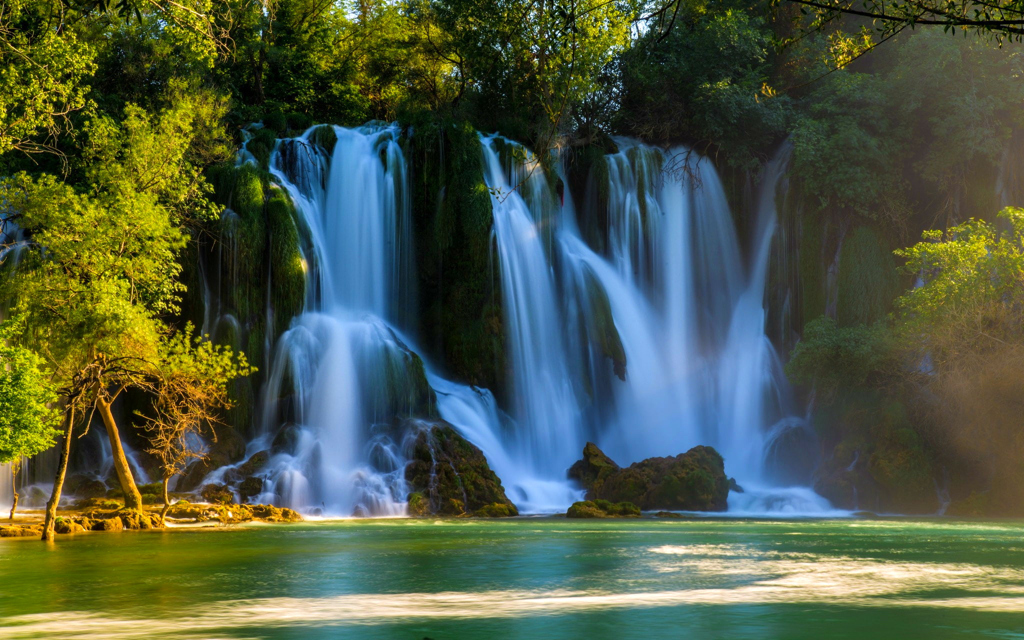 water, trees, waterfalls, threads, Bosnia and Herzegovina, Kravice Falls