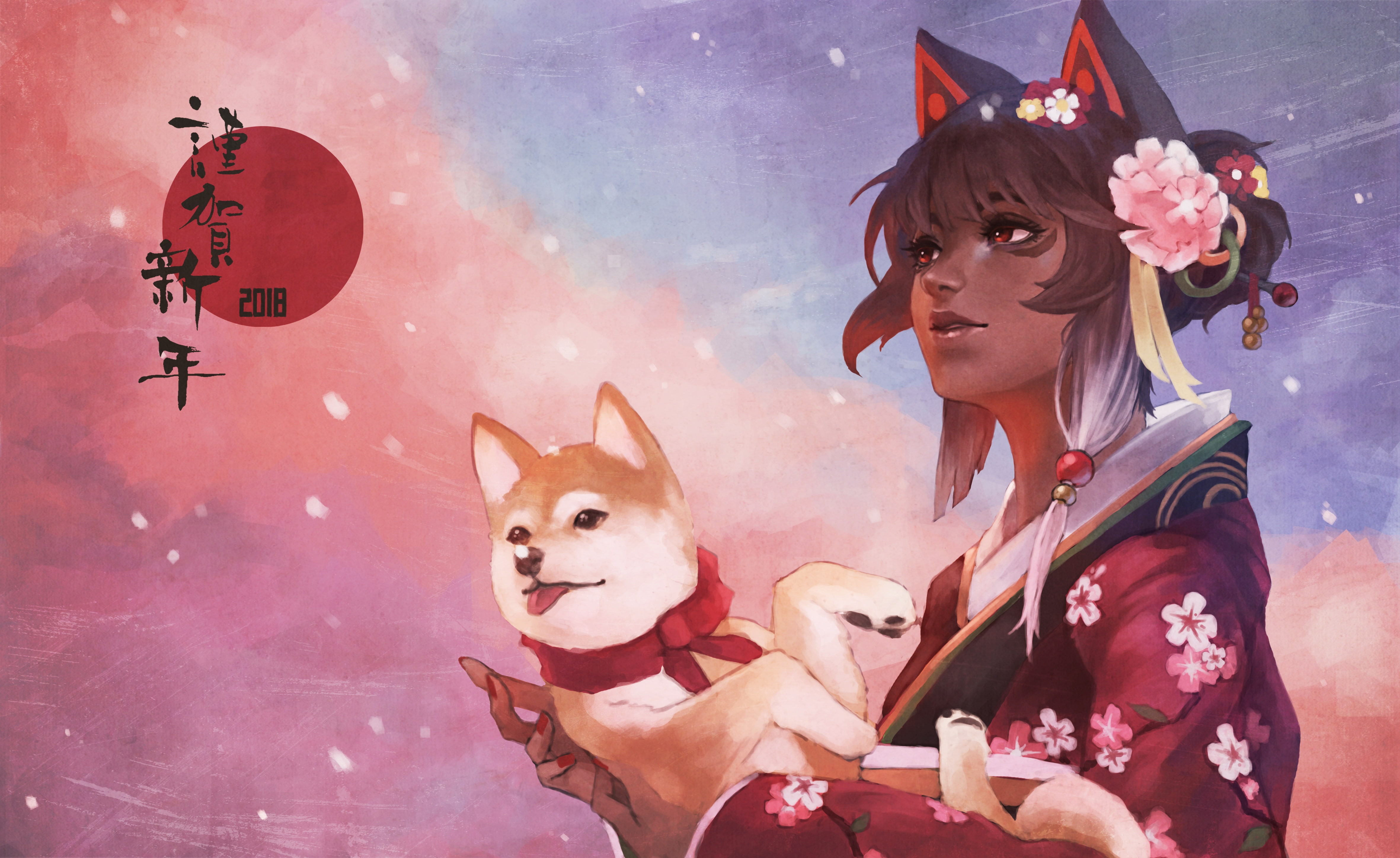 anime girl, shiba inu, animal ears, kimono, pets, mammal, domestic