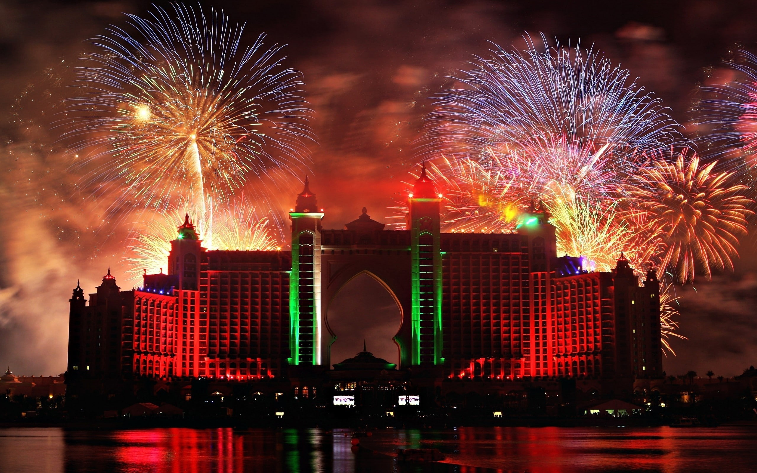 Abu Dhabi, building, fireworks, celebration, firework display