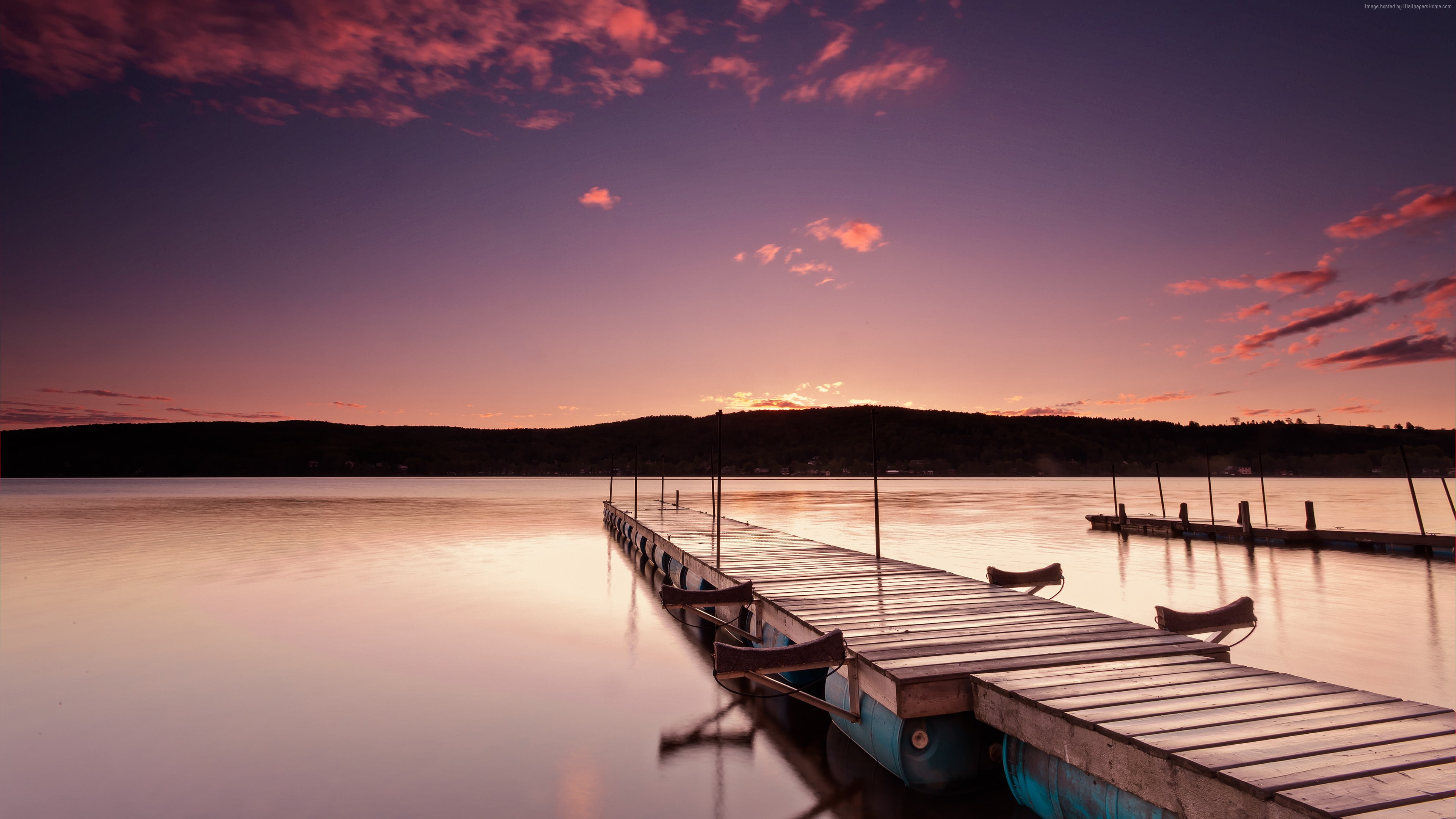 St-Ferdinand, ocean, Quebec, lake, water, 4k, pink sunrise