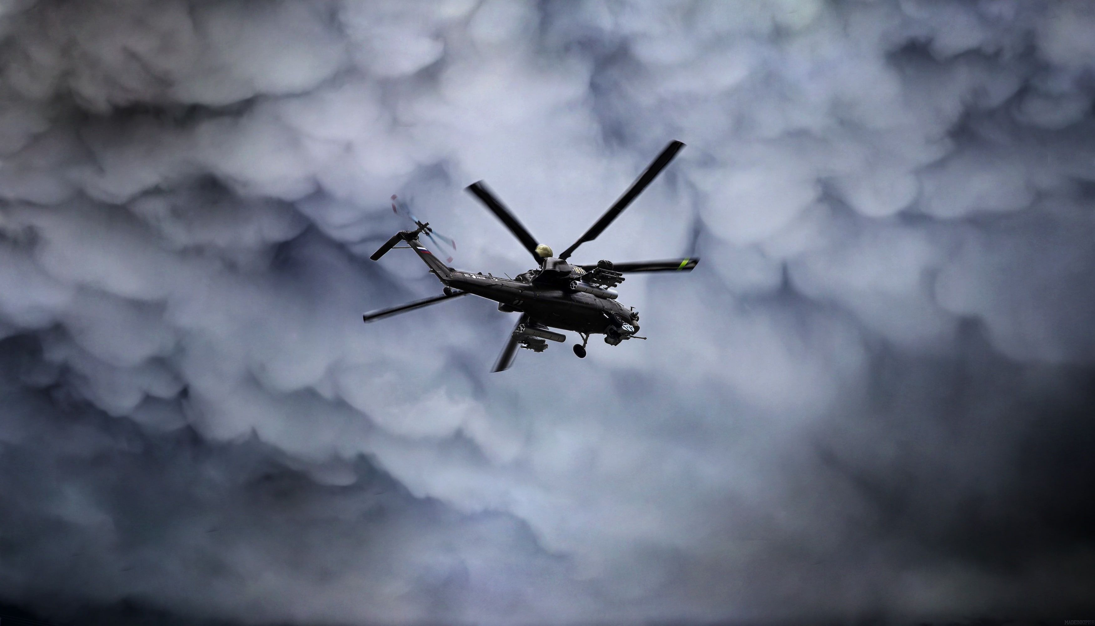 The sky, Clouds, Helicopter, Army, Russia, Aviation, BBC, Mi-28N