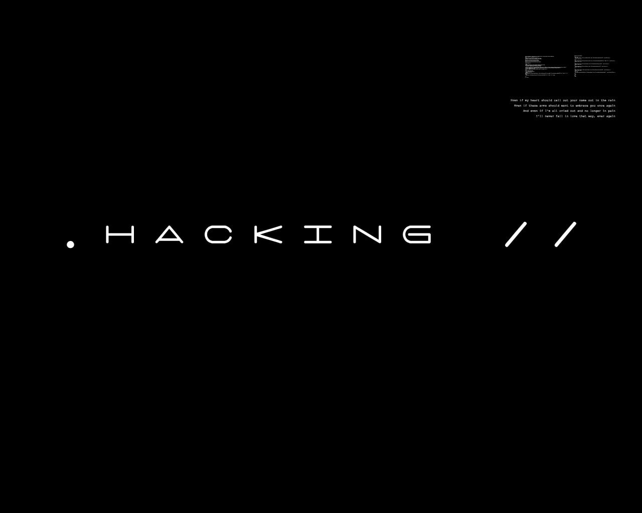white text on black background, hacking, western script, copy space