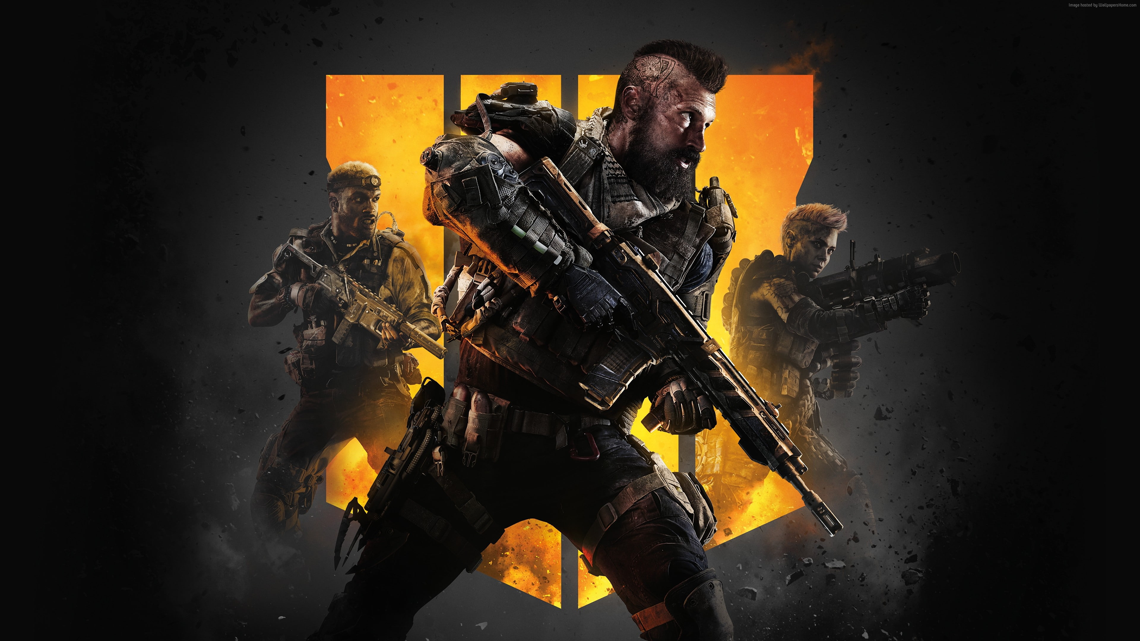 Call of Duty Black Ops 4, poster, 4K, military, holding, men