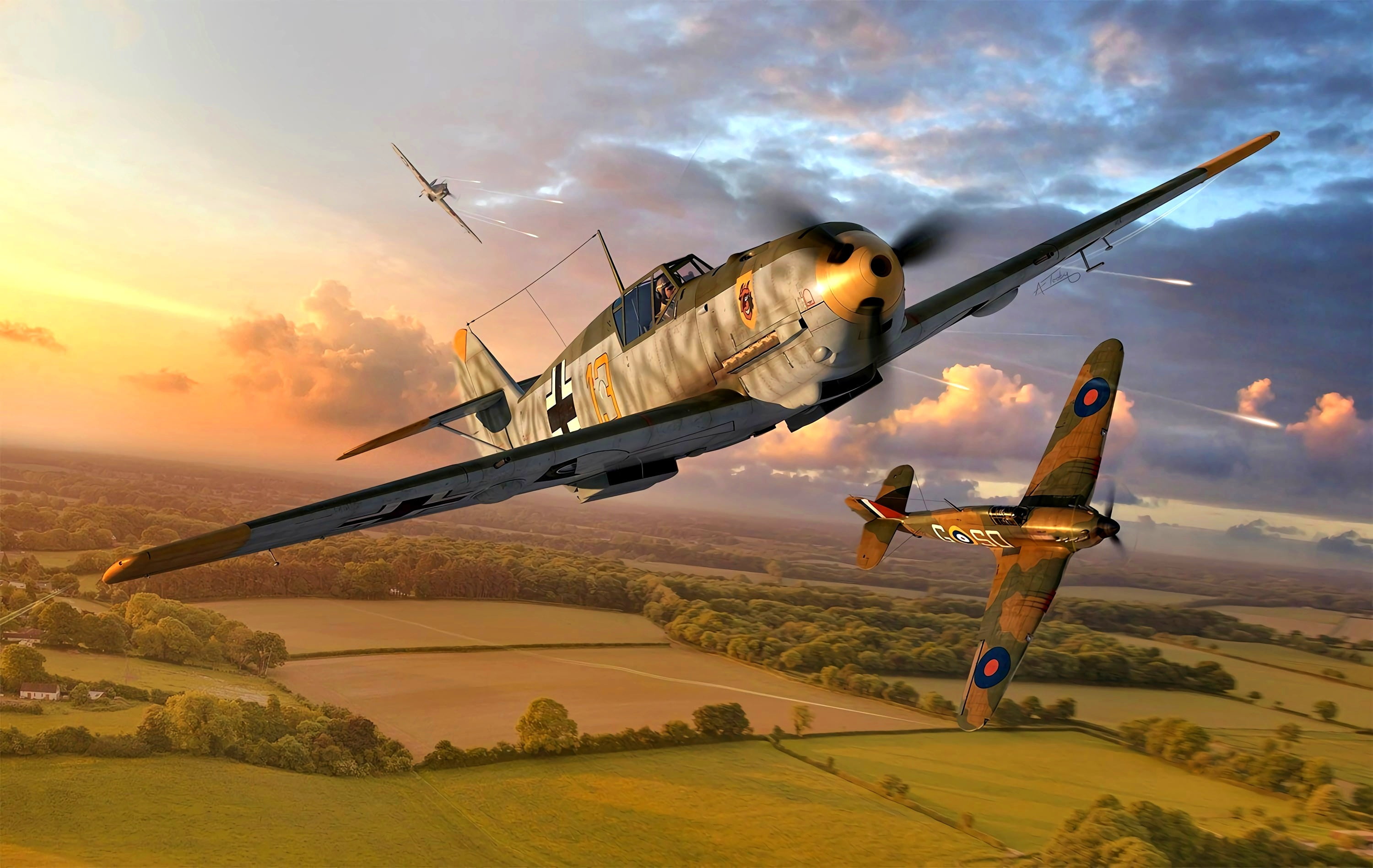 Messerschmitt, Bf-109, 1940, WWII, Hawker Hurricane Mk.I, Bf.109E-4
