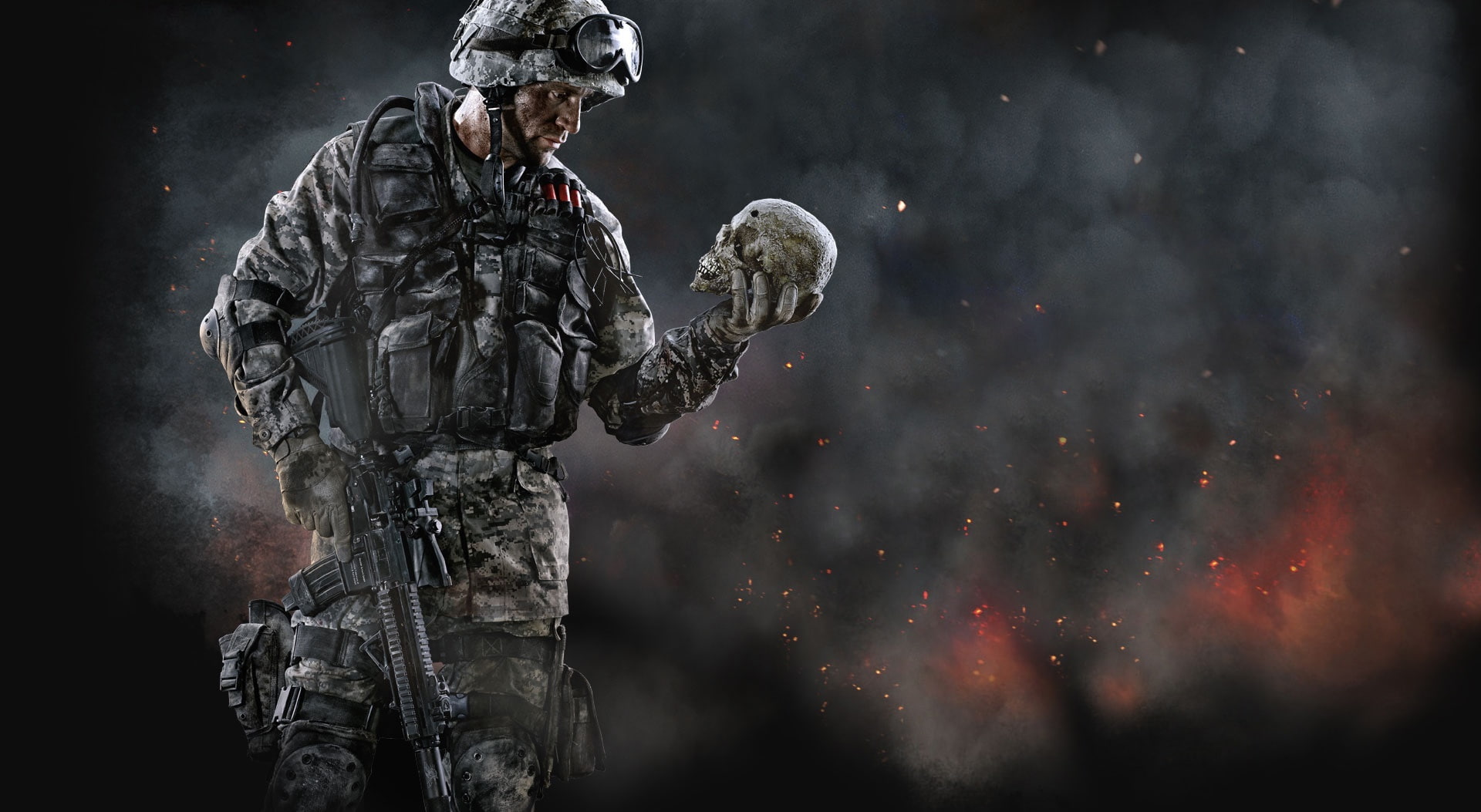 Warface HD Wallpaper, man holding rifle and skul poster, Games