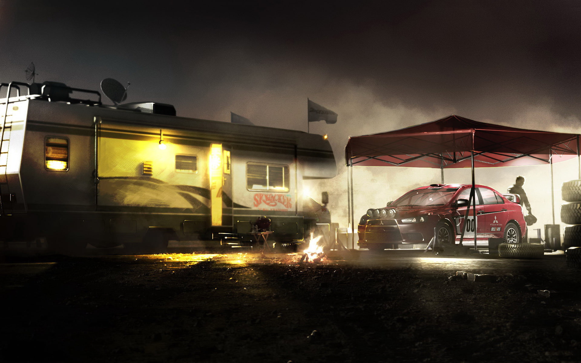 Вторые трейлер. Colin MCRAE Dirt 2. Dirt 2 Wallpaper. Трейлер Dirt 2. Трейлер ночью.