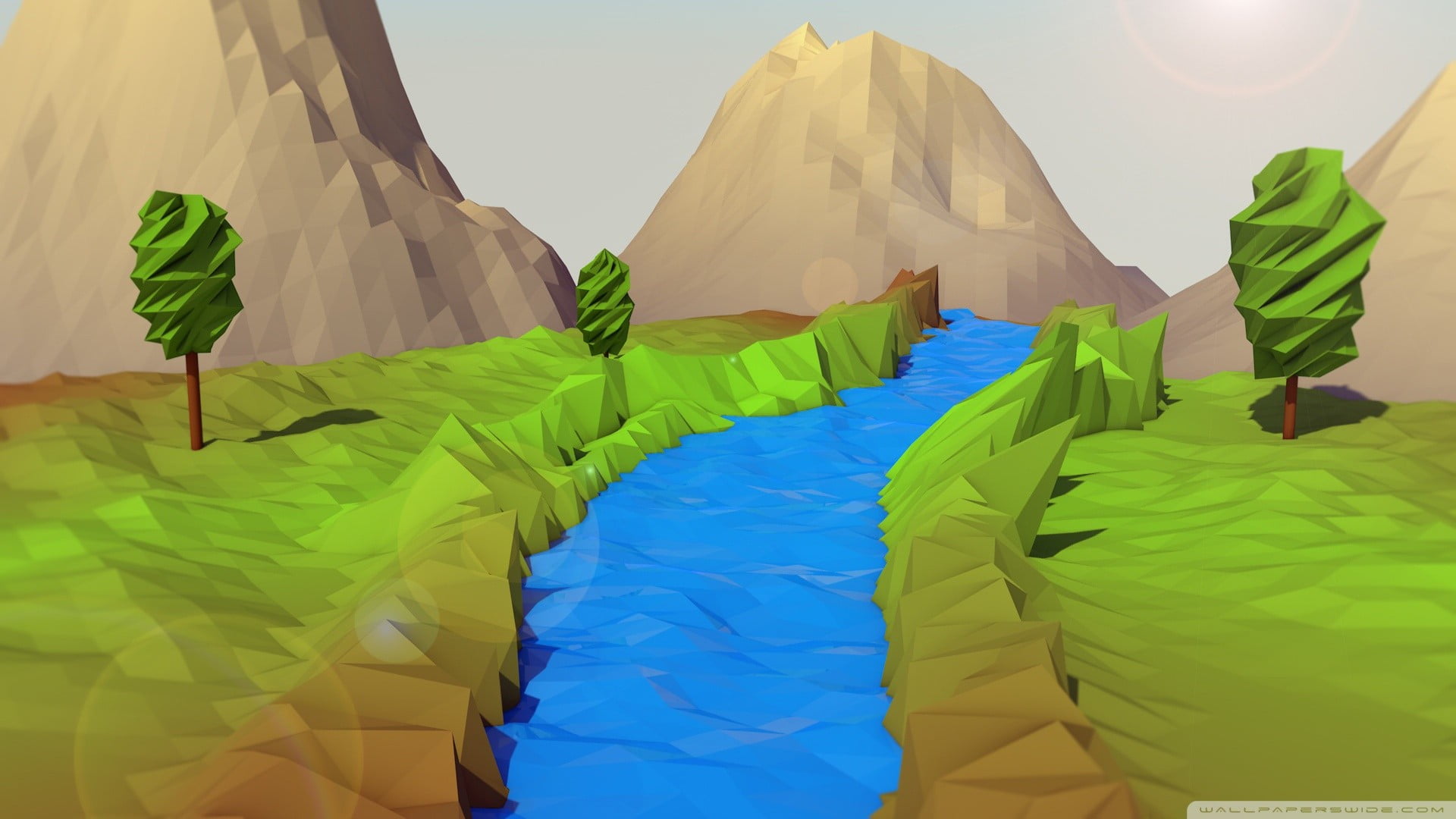 body of water illustration, digital art, low poly, green color