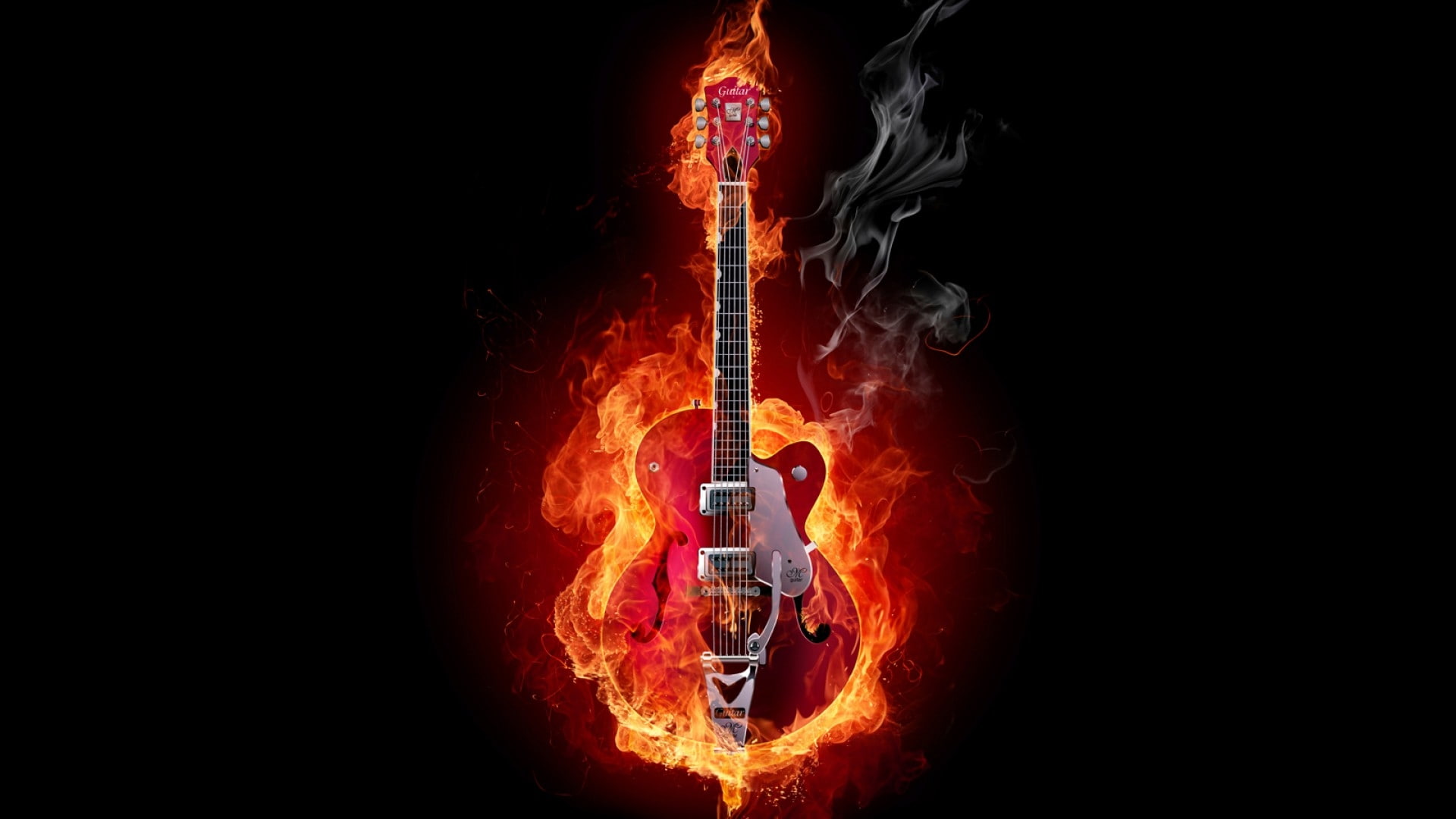 music fire guitars black background 1920x1080  Entertainment Music HD Art