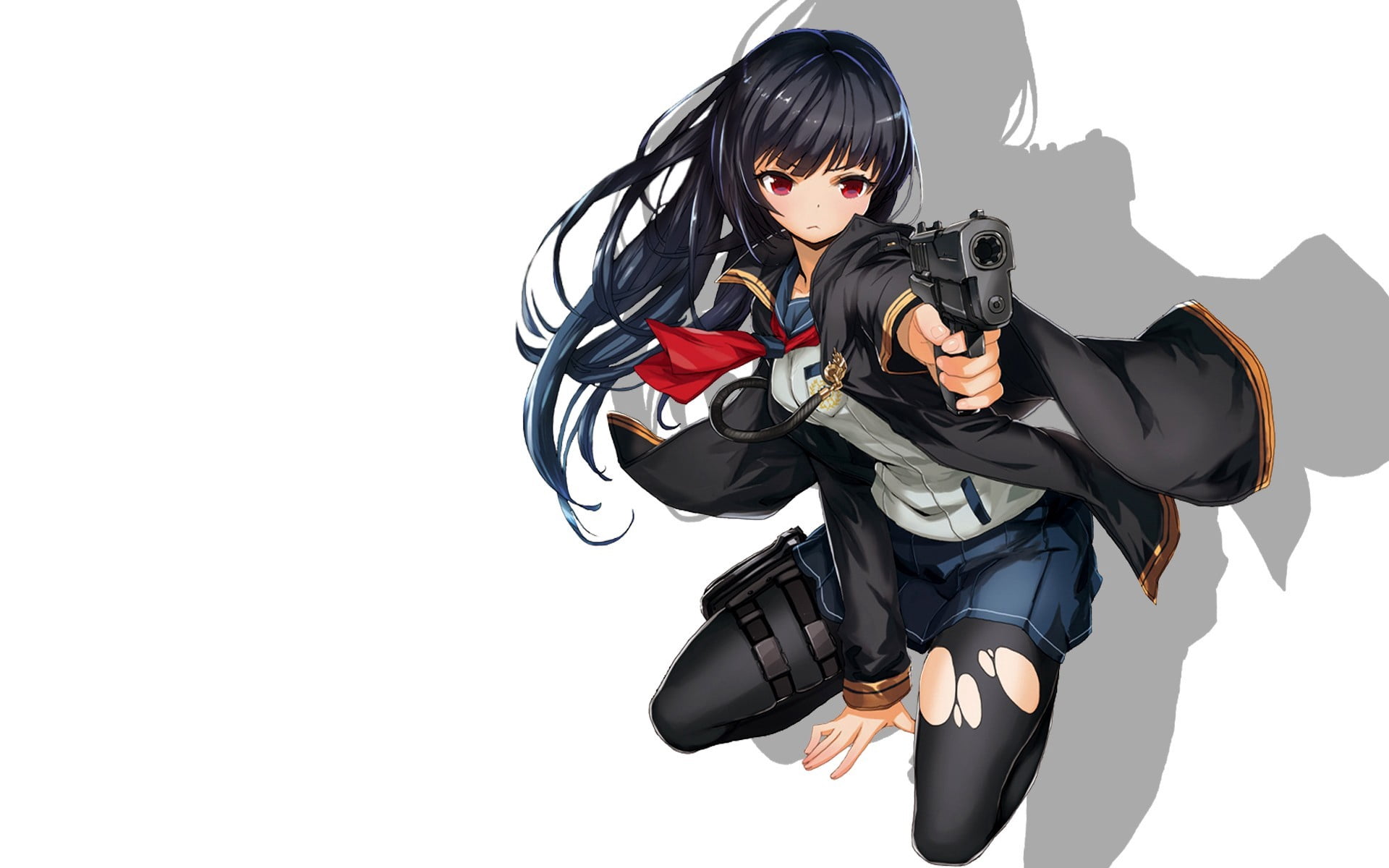 black haired woman anime character illustration, girl, gun, guns