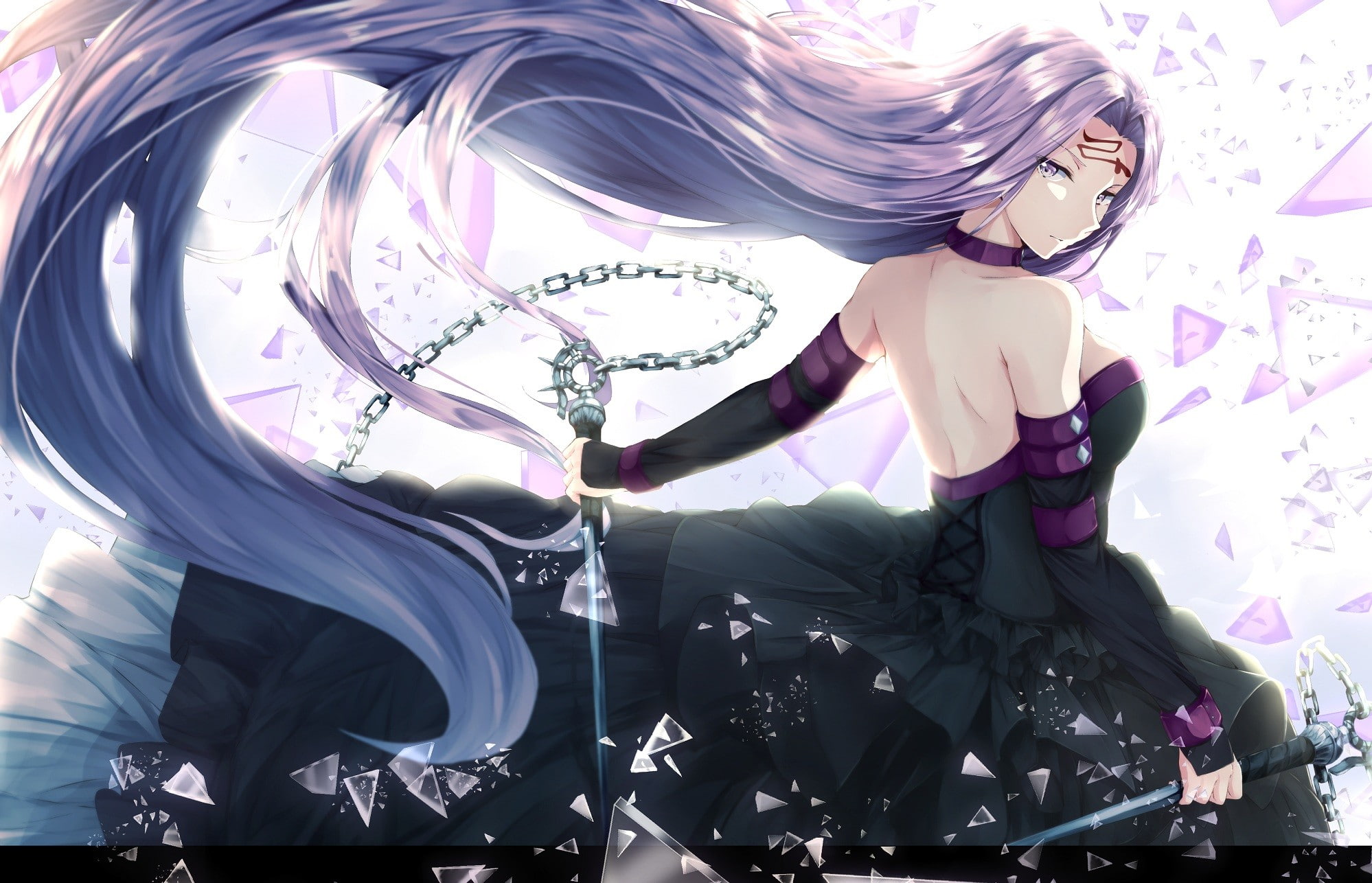 black dress, white background, weapon, FateStay Night, violet hair