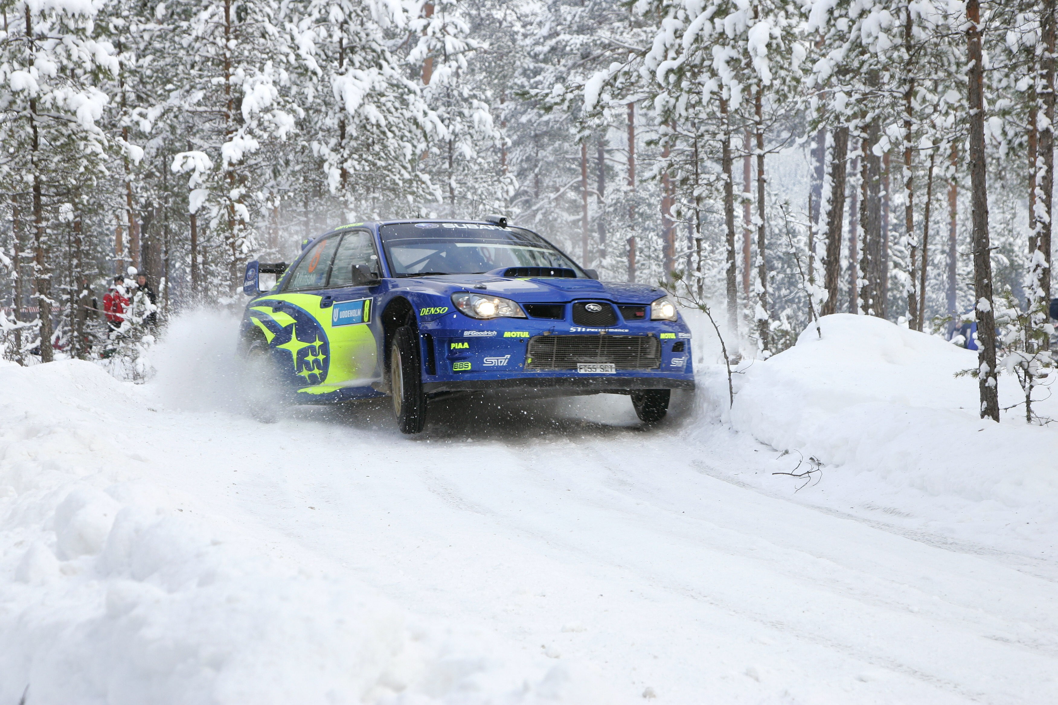 blue sedan, Subaru, rally cars, snow, forest, wrc, Subaru Impreza WRX STi