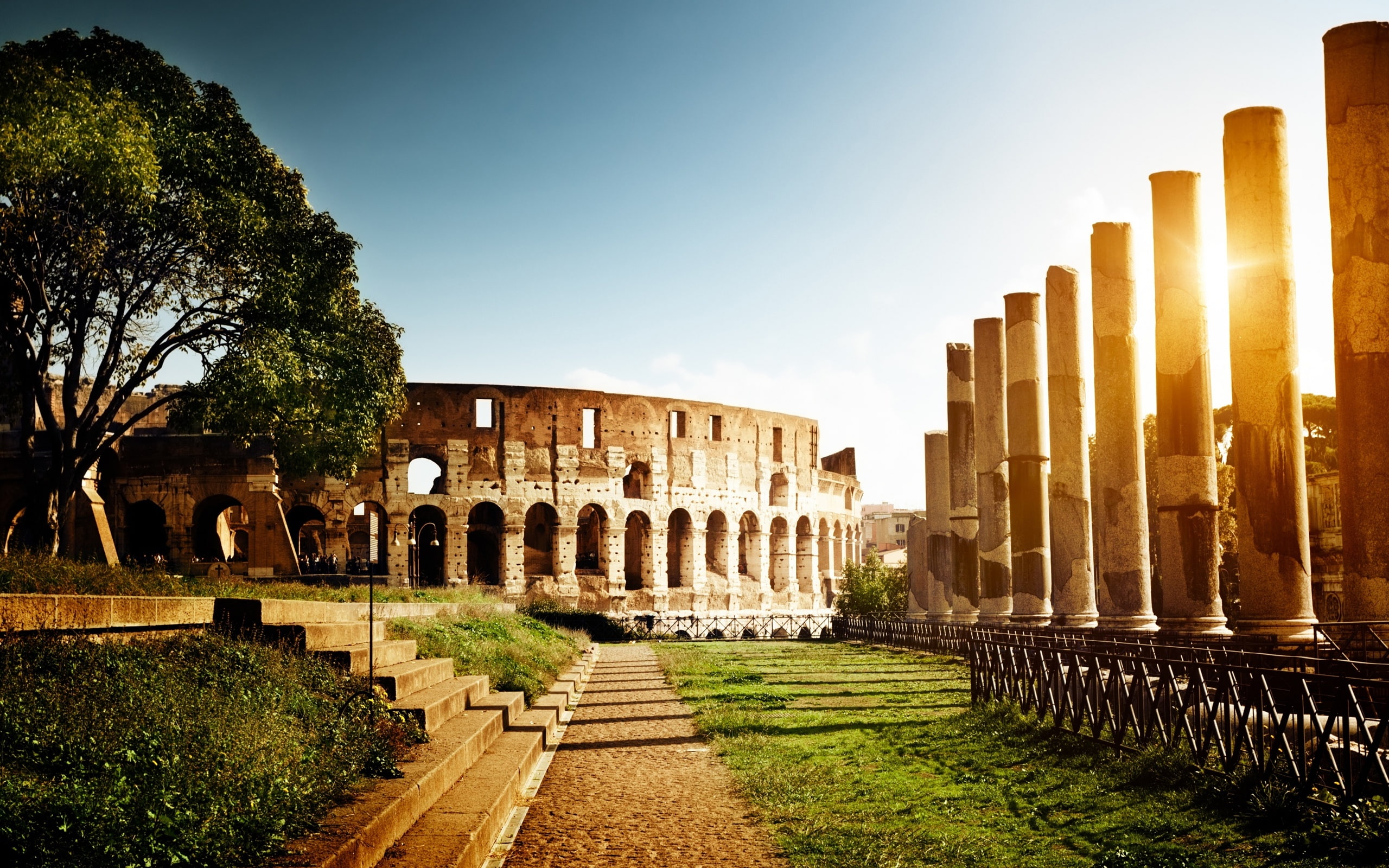 Colosseum, Italy, architecture, ruins, sun