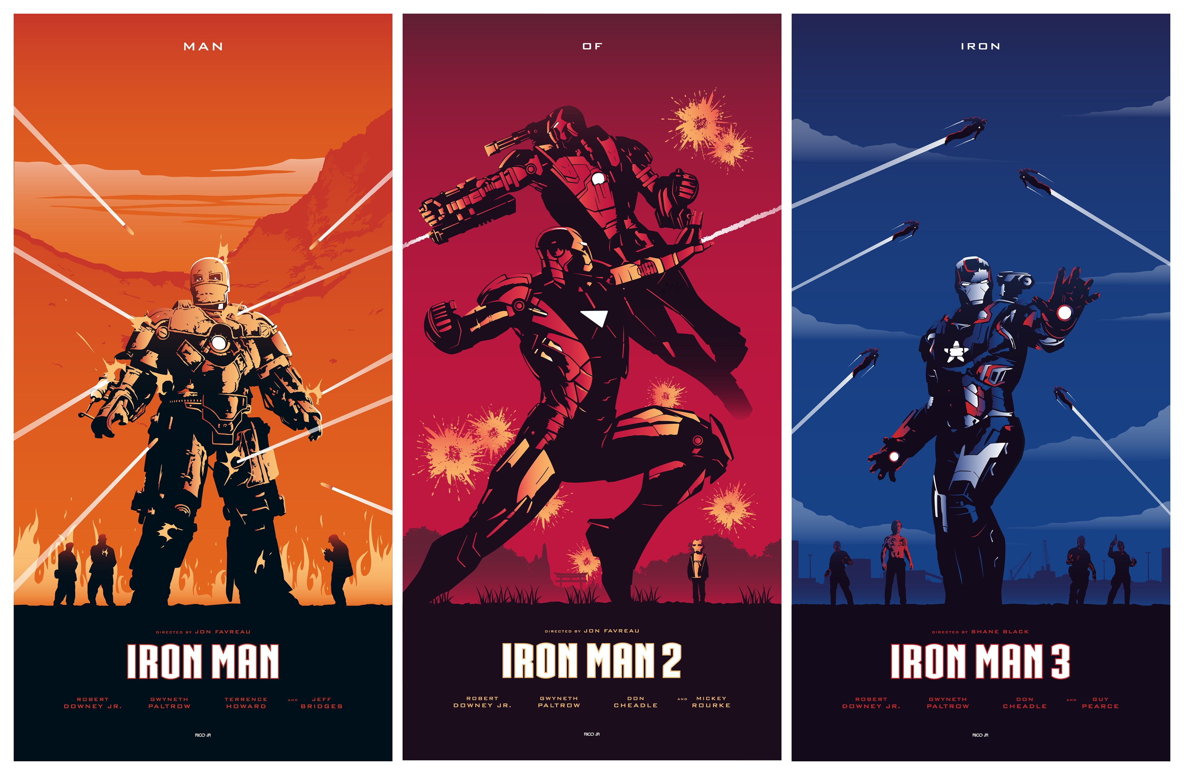 Marvel Comics Iron Man 1, 2, and 3 illustration collage, movies