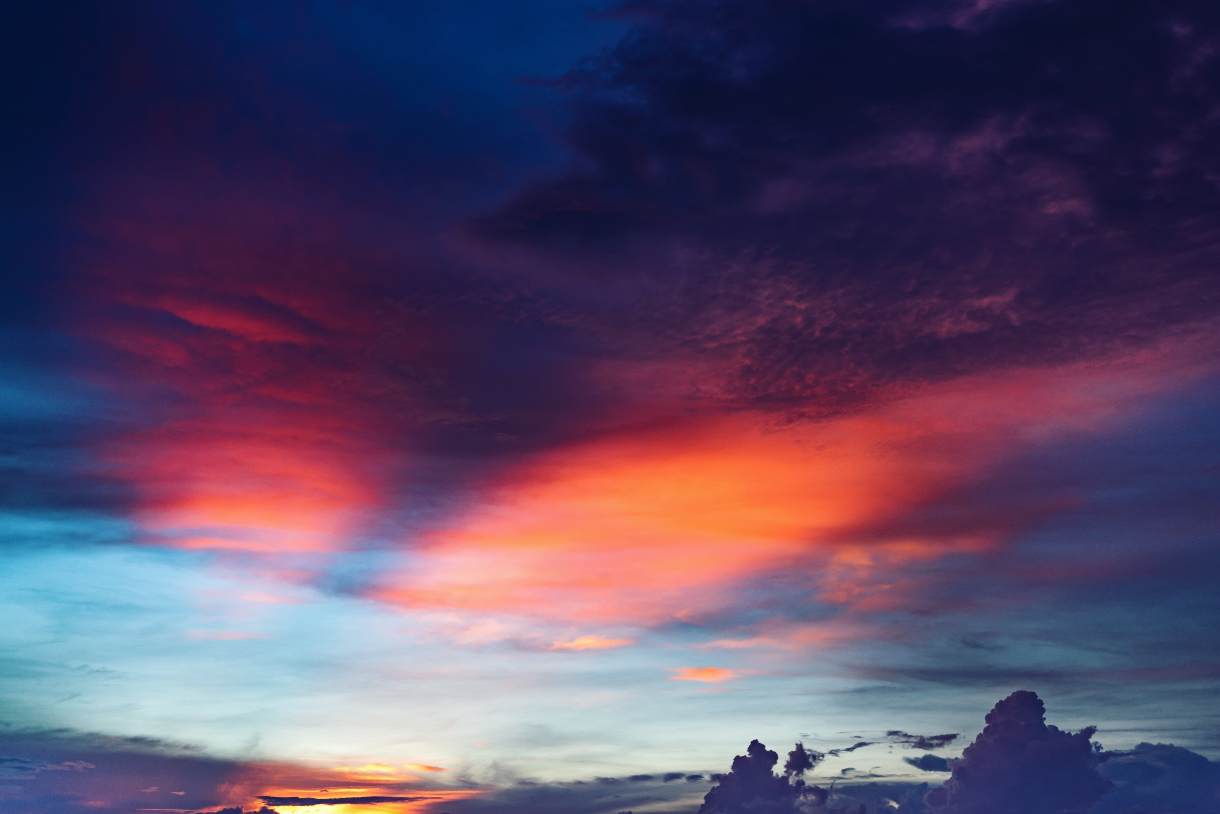 red and white clouds, sky, sunset, mountains, landscape, cloud - sky