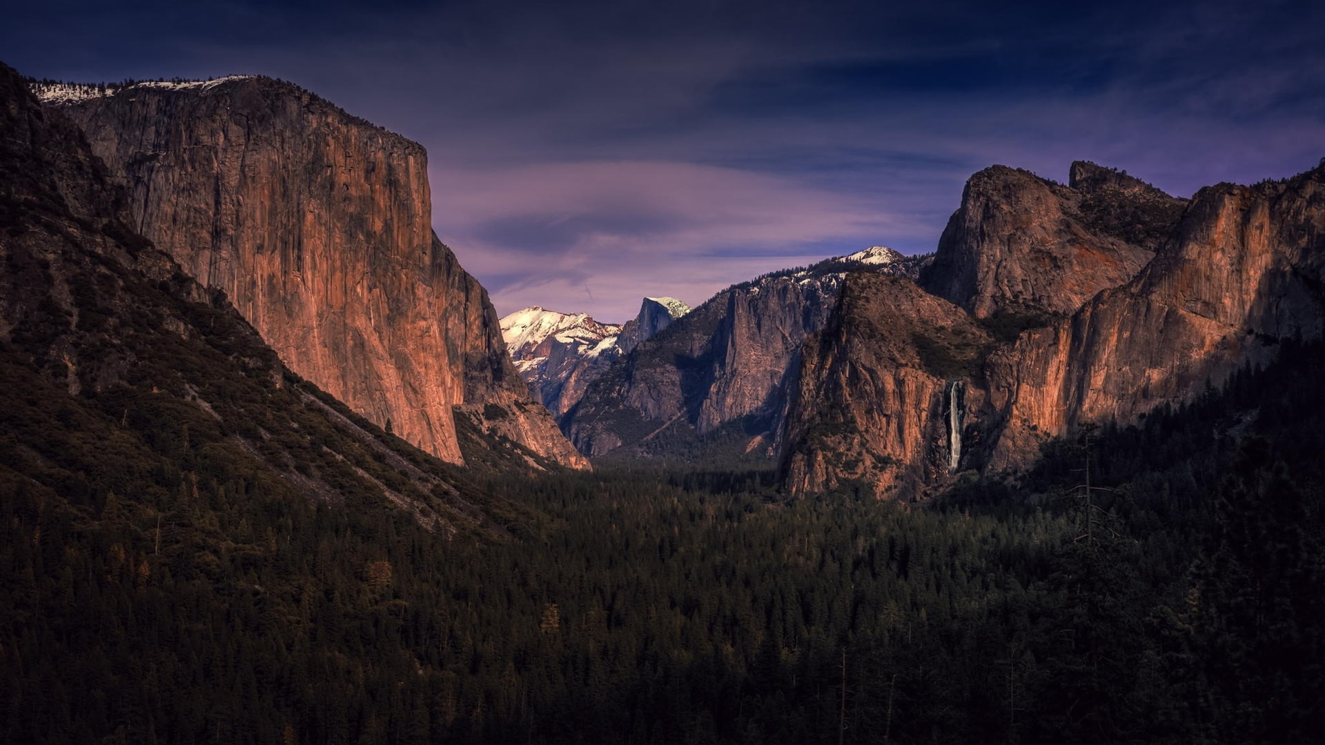Yosemite National Park, California, USA, mountains, forest, trees, dusk