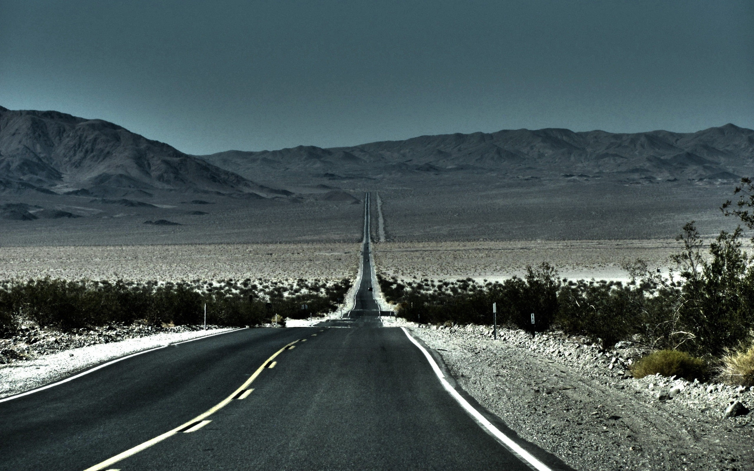 mountains desert highway route 66 roads route illustrator 2560x1600  Nature Deserts HD Art