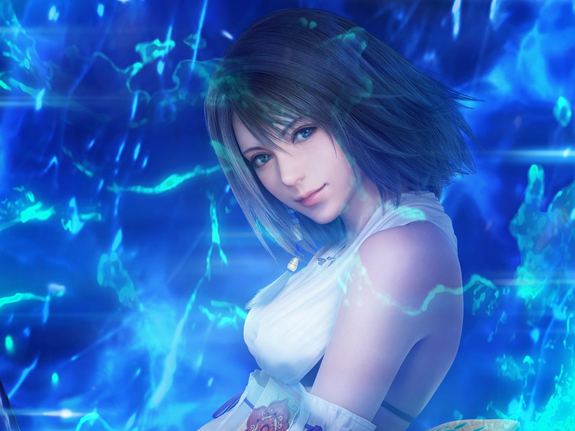 Final Fantasy, short hair girl, blue background, final fantasy movie