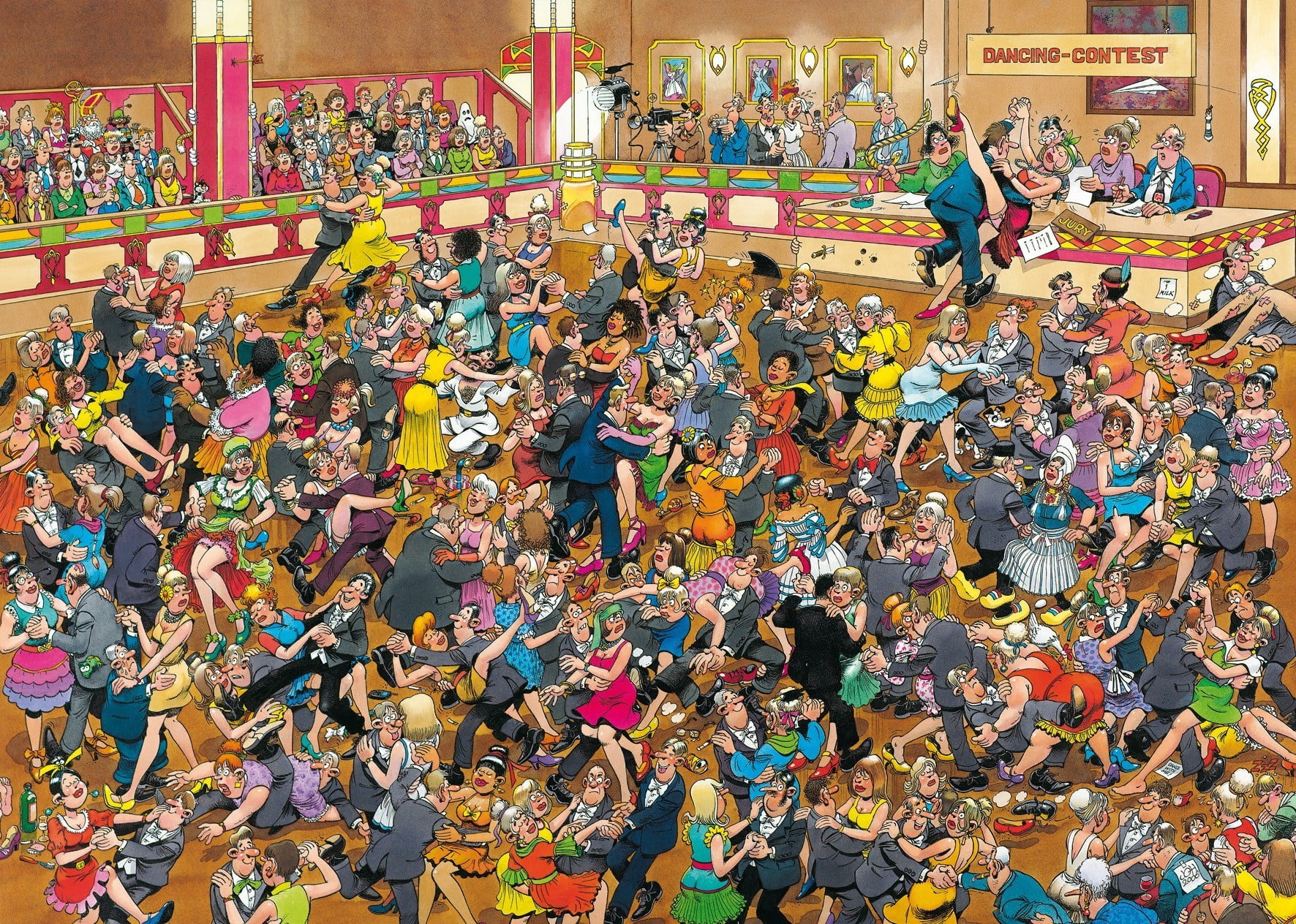 couples dancing on floor graphic art, Mad Magazine, artwork, detailed