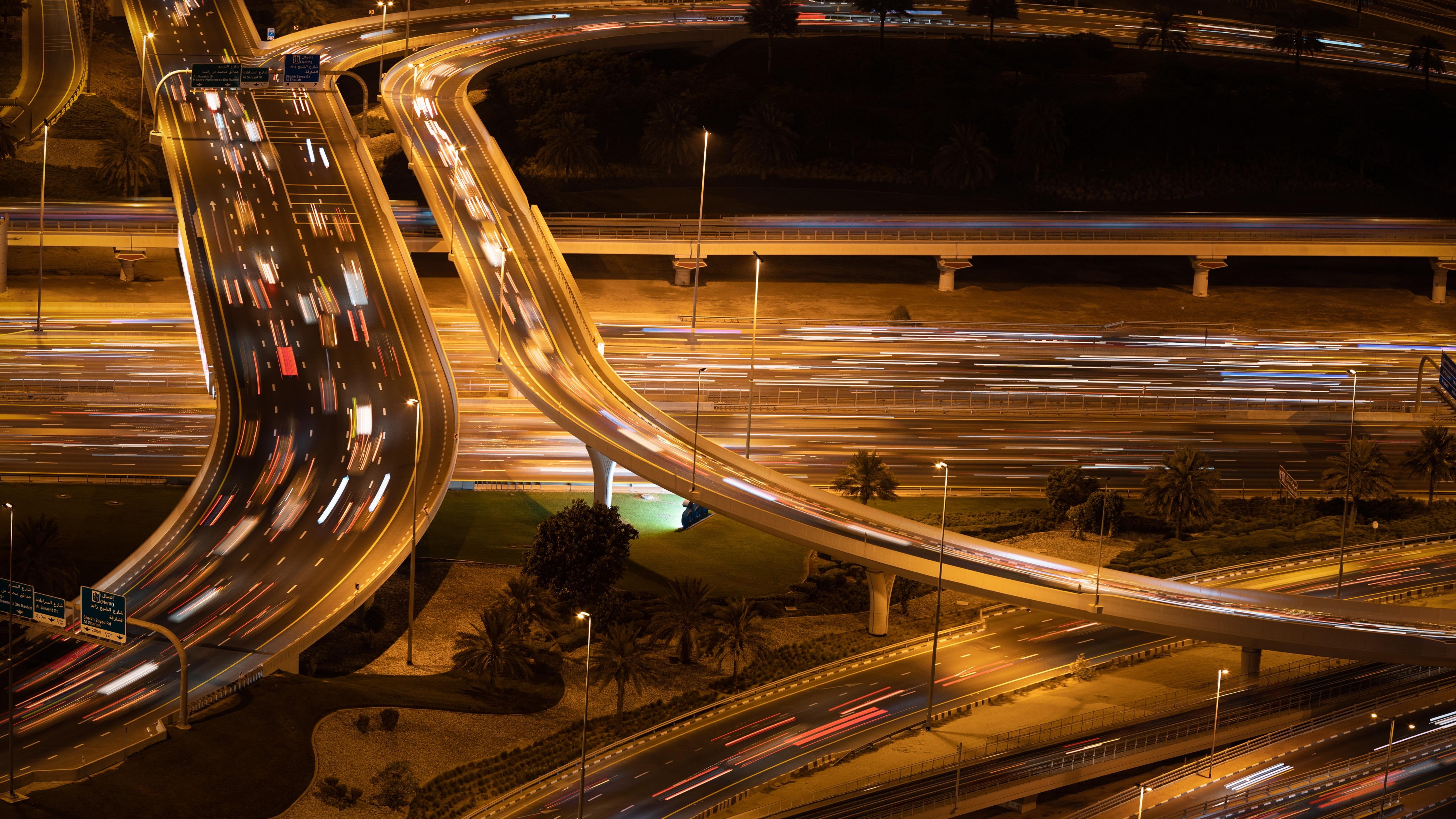 middle-east, long-exposure photography, traffic, overpass, light