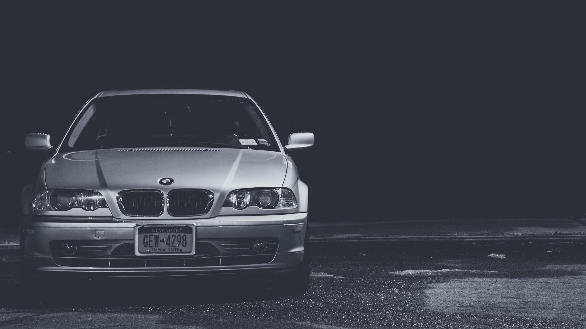 BMW, E46, silver bmw car, black-and-white