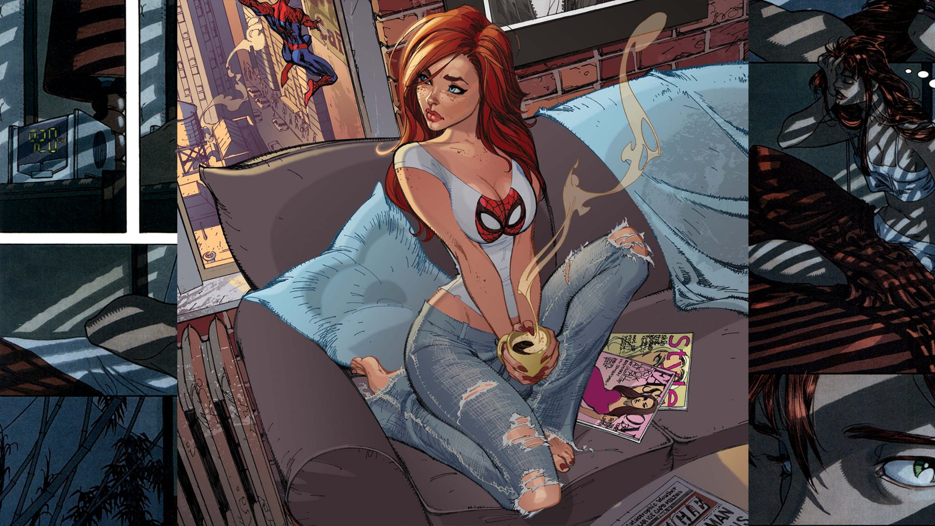 brown-haired woman painting, untitled, Spider-Man, Mary Jane Watson