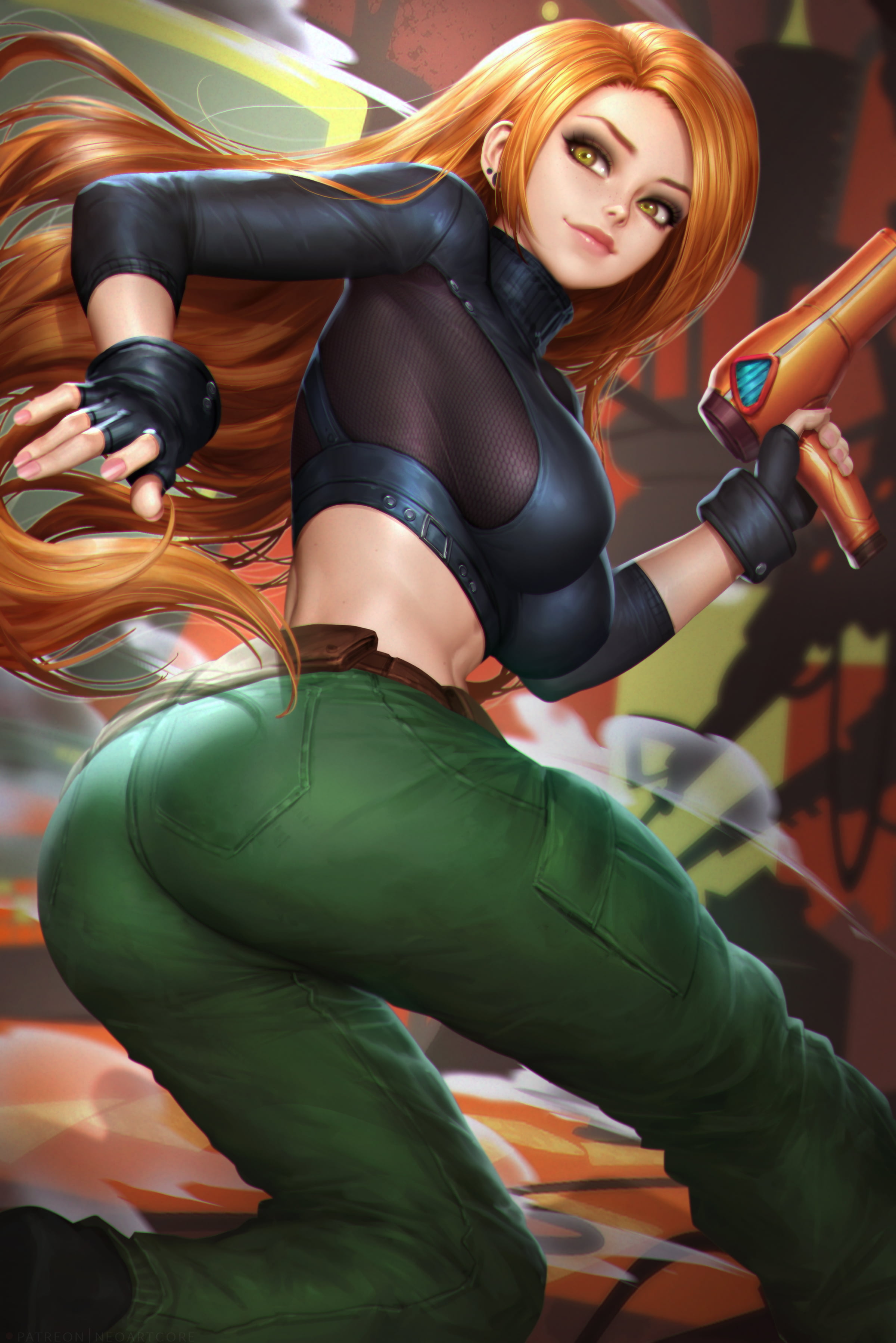 Kim Possible, cartoon, fictional character, redhead, long hair