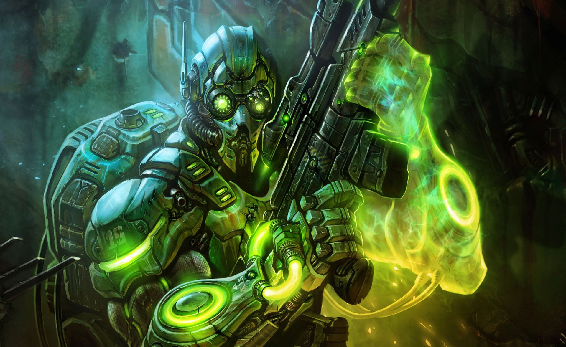 robot holding rifle character wallpaper, Starcraft, Starcraft II