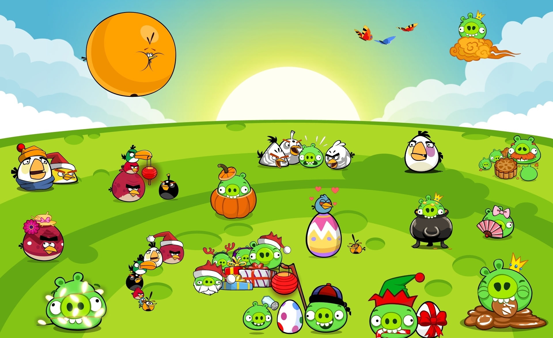 Angry Birds New Party, Angry Bird Christmas edition game application screenshot