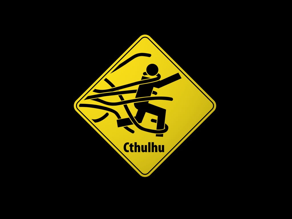 yellow and black road sign, Cthulhu, warning signs, humor, minimalism