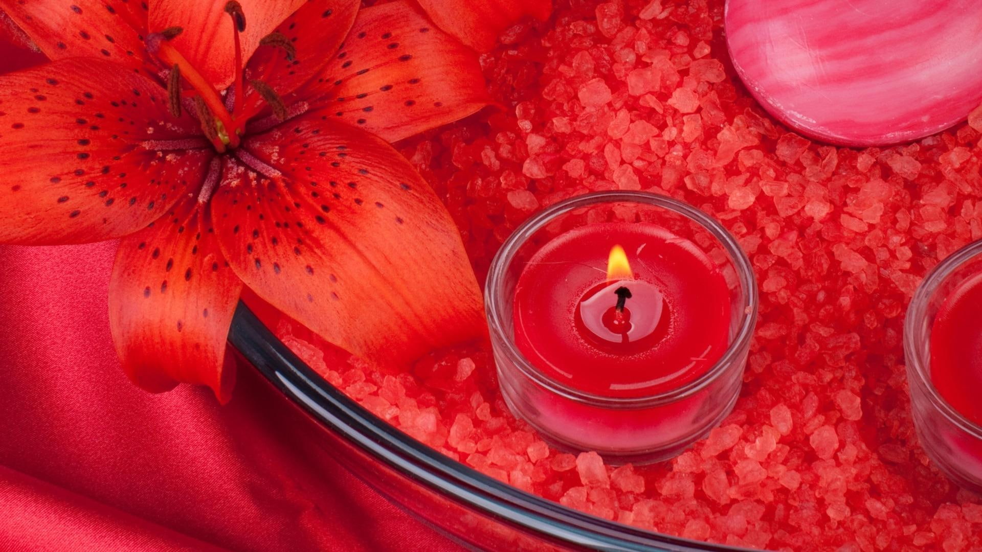 Red Cle Lily Flower, glass tealight, lilies, flowers, romance