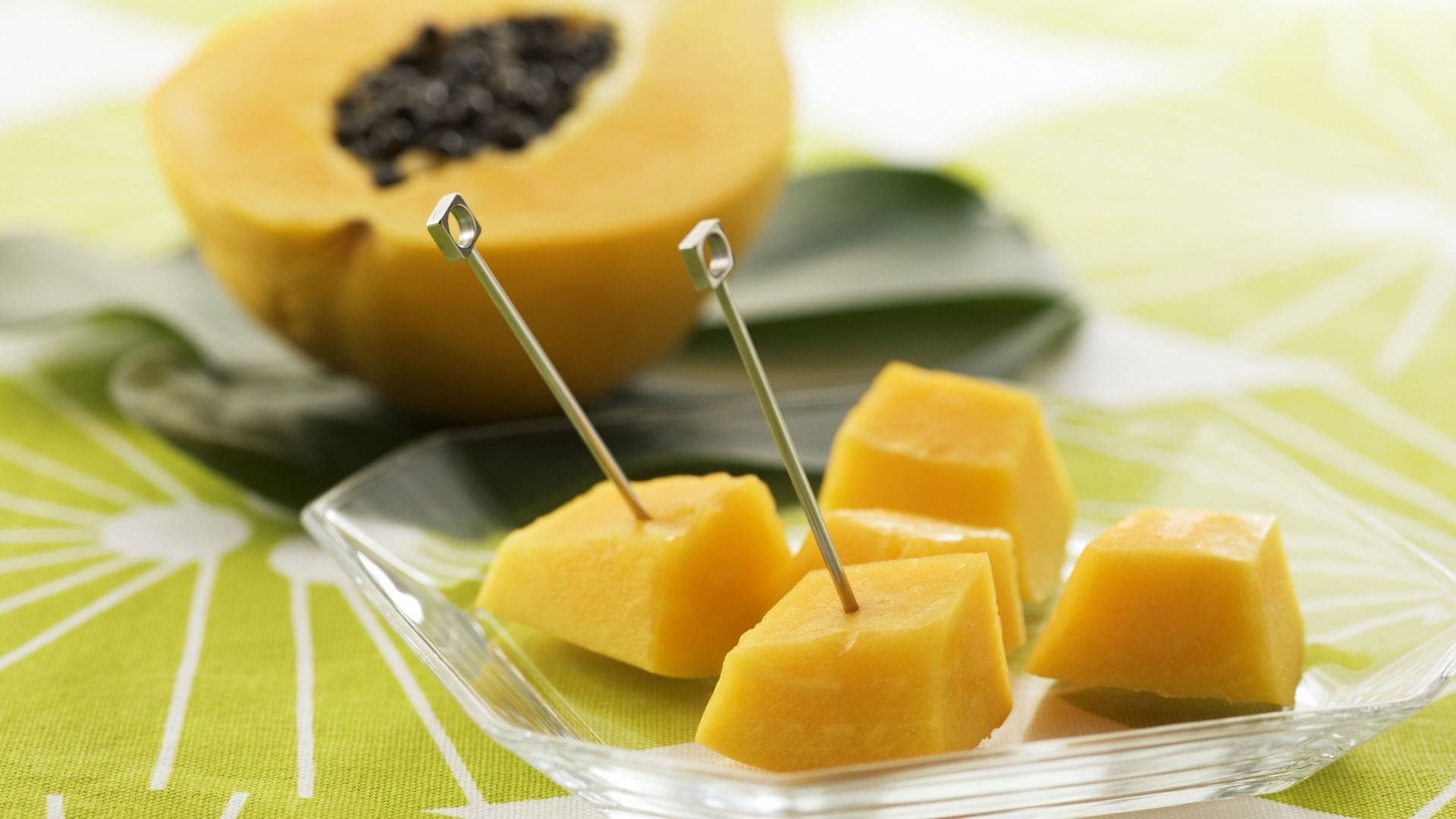 papaya slices, swords, fruit, yellow, food, healthy eating, food and drink