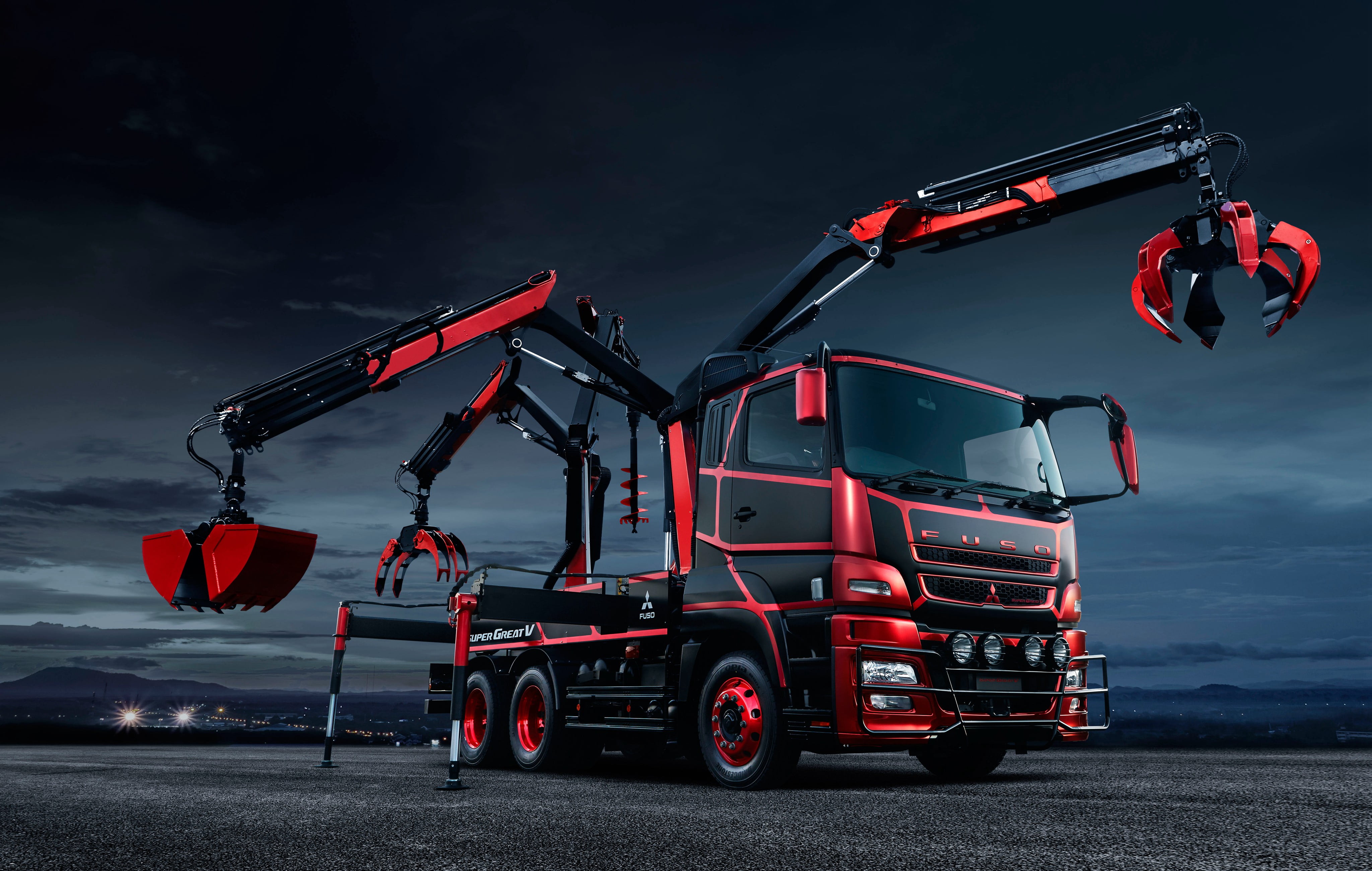 red and black back-loader, concept cars, trucks, transportation