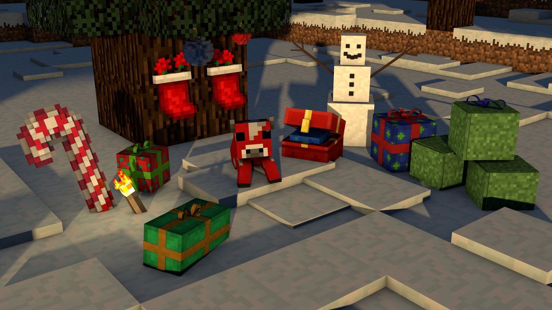 Video Game, Minecraft, Christmas, Mooshroom (Minecraft), Snow
