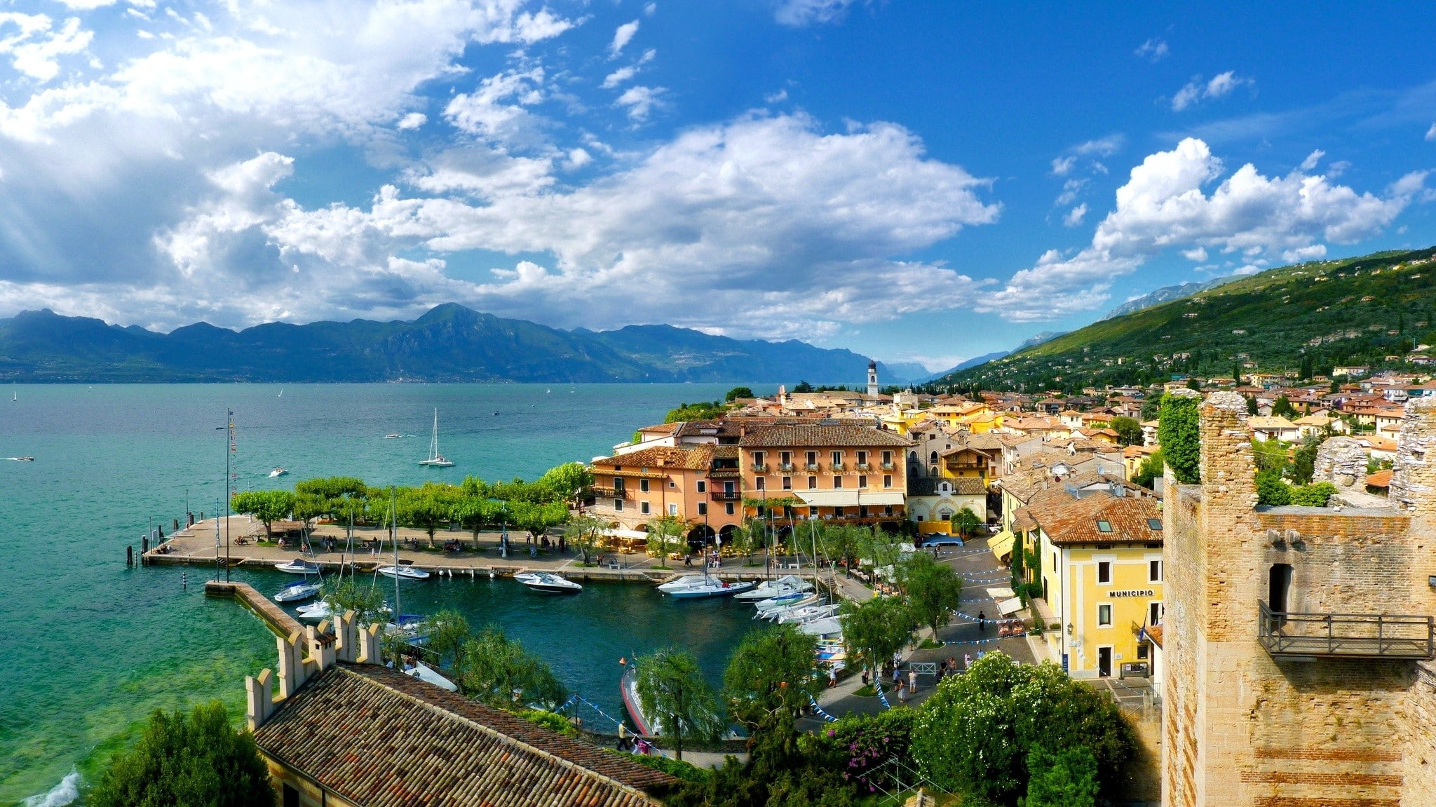 landscape, nature, lake garda, Italy, sky, water, architecture