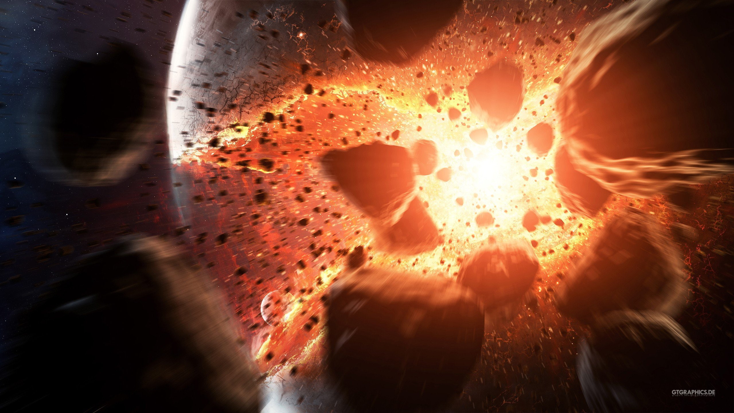 art, asteroids, devastation, digital, explosions, outer, space