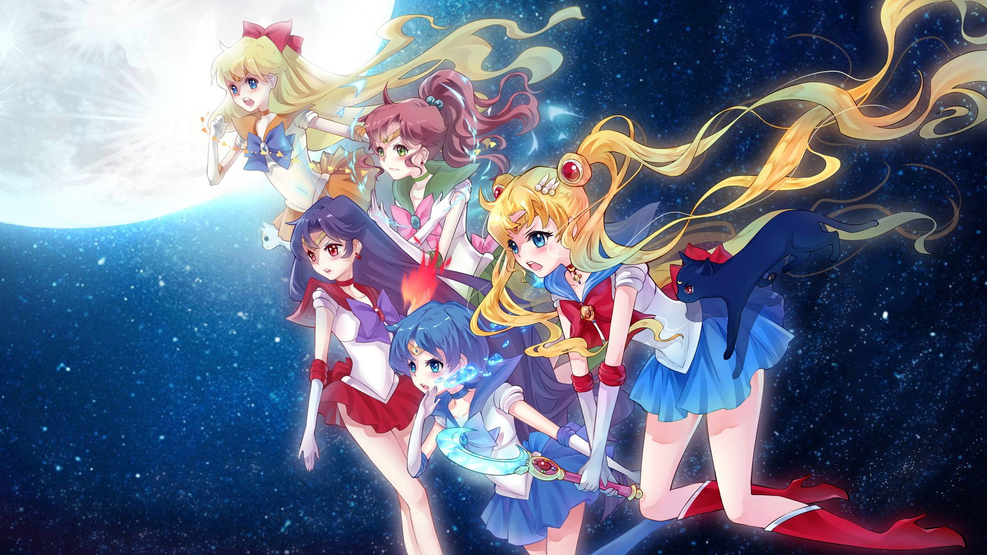 Sailor Moon, Anime, Blonde, Blue Eyes, Brown Hair, Green Eyes