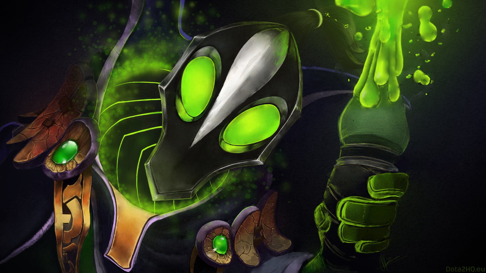 green and black game character, rubick, dota 2, art, futuristic