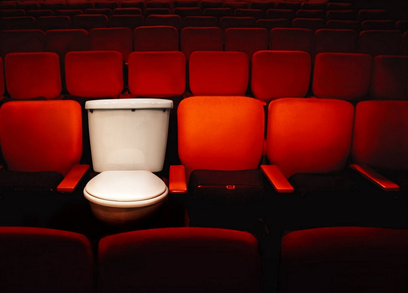 white flush toilet, cinema, the toilet, seat, movie theater, in a row
