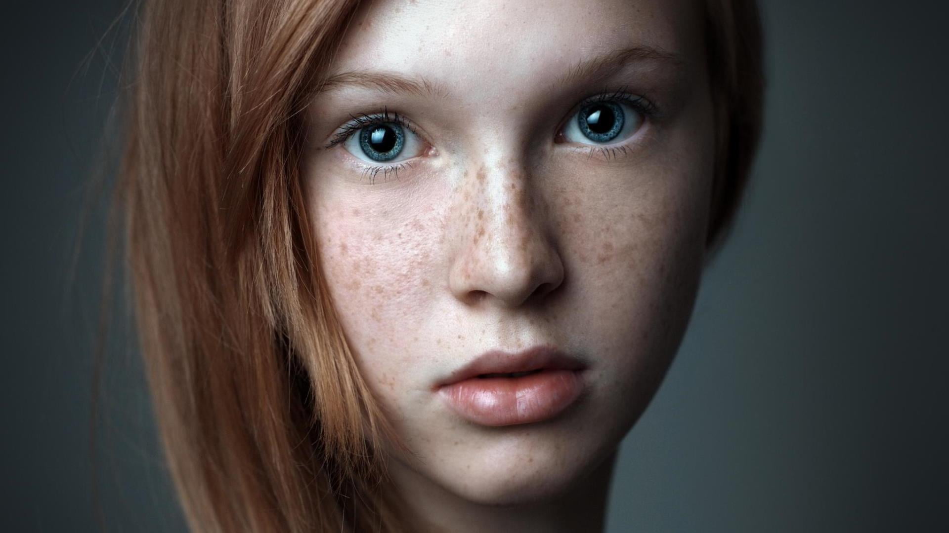 woman's face, girl, sweetheart, surprise, freckles, red, beautiful
