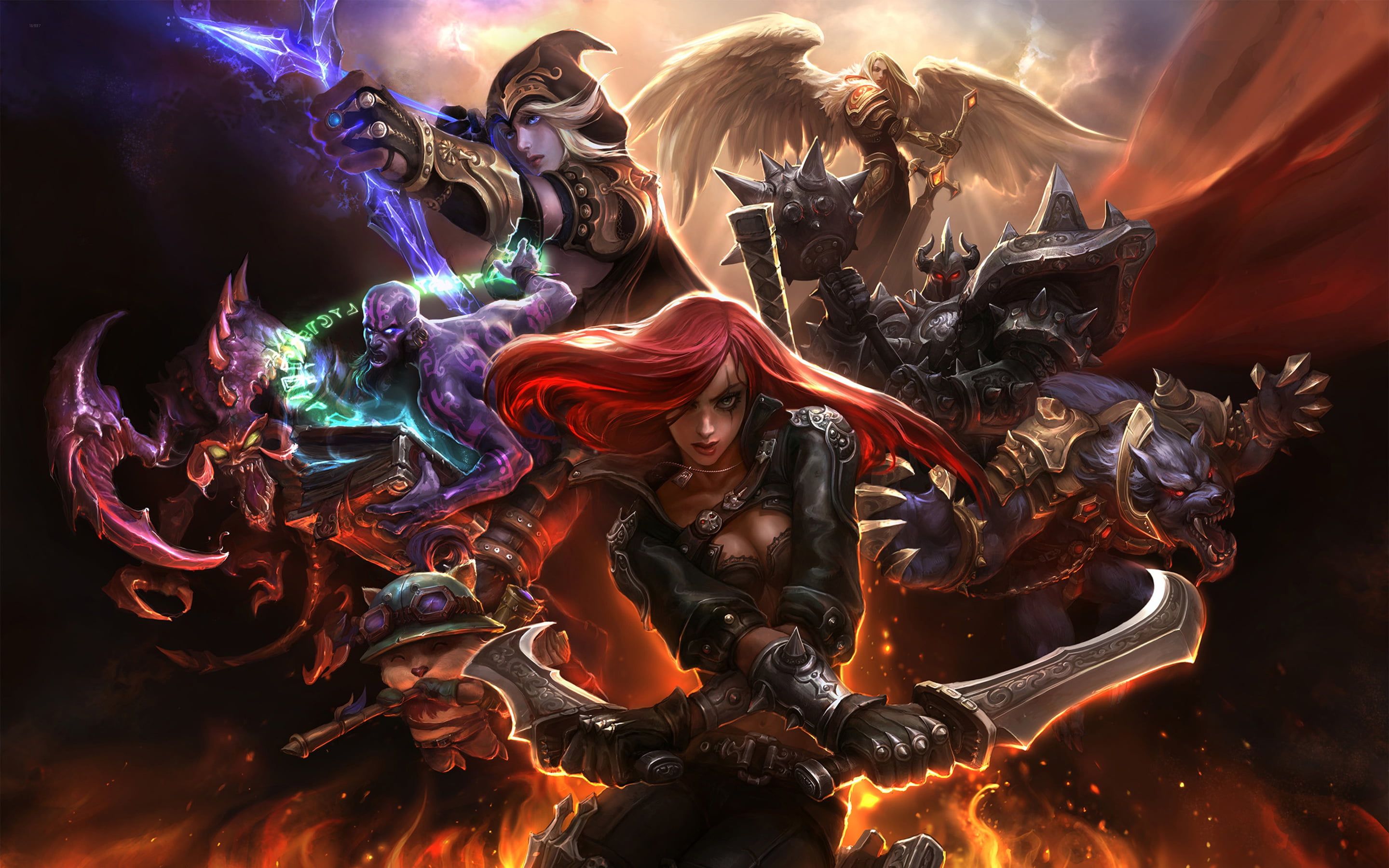League of Legends-characters-Teemo-Exorcist-Kayle-Ashe-Warwick-Ryze-Katarina-Skoll-Mordekaiser-Desktop HD Wallpaper For PC-Tablet And Mobile-2880×1800