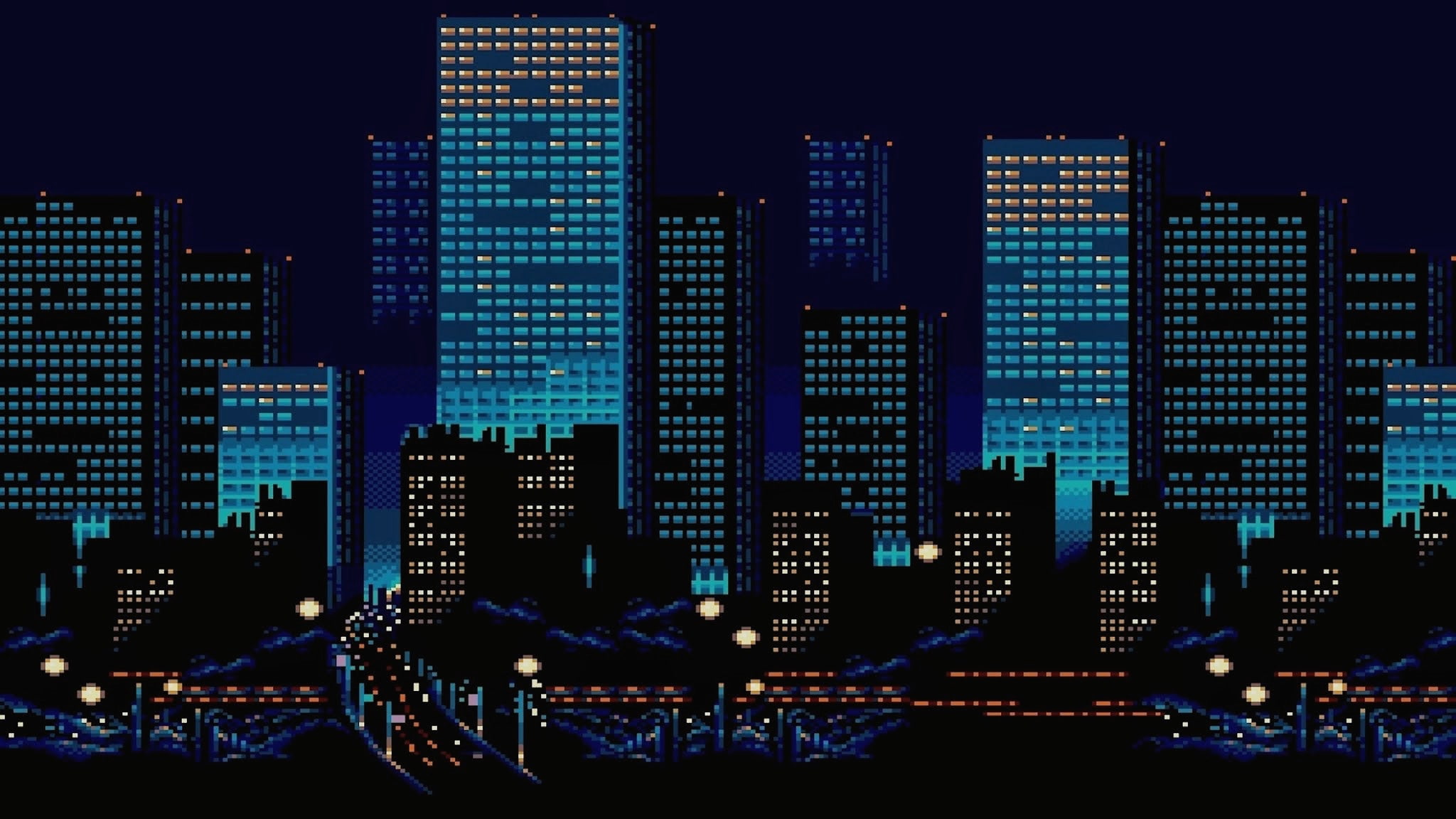 Night, The city, Building, Pixels, 8bit, 8 Bit
