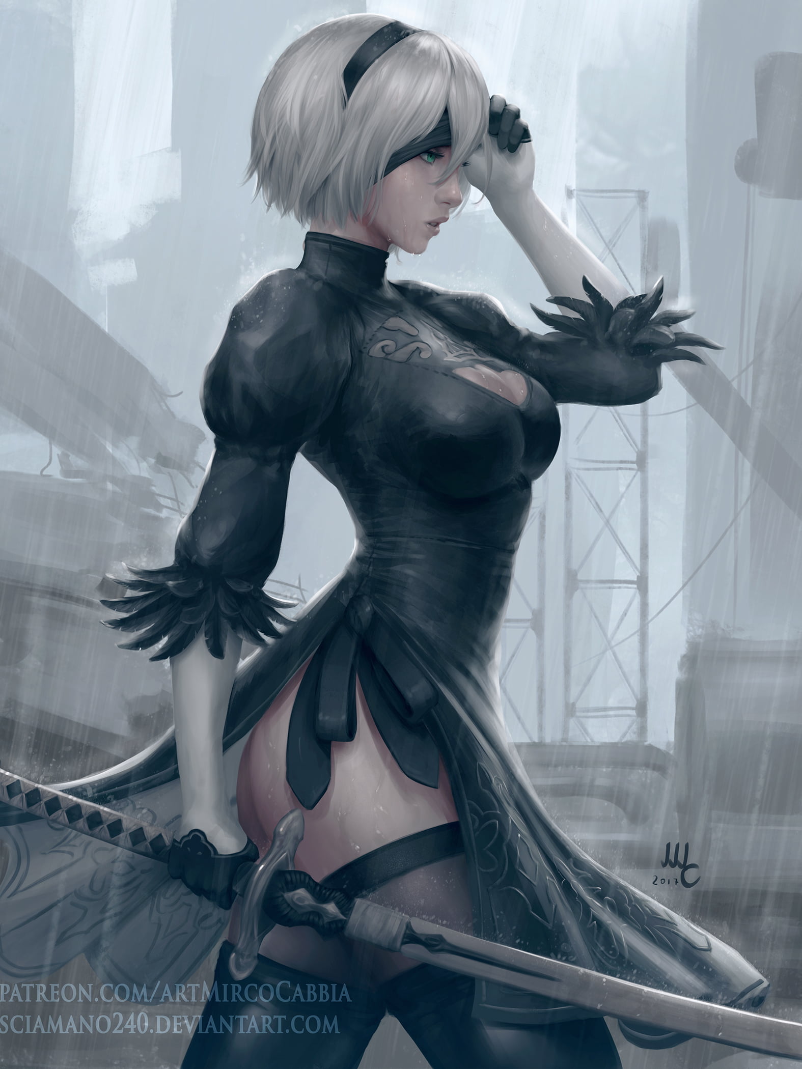 Free Download Hd Wallpaper Mirco Cabbia Women Stockings Drawing B Nier Automata