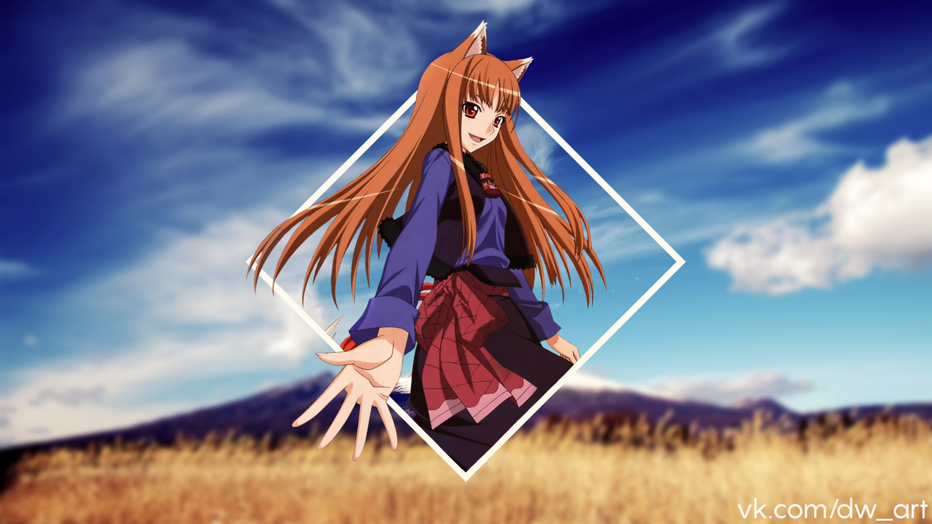 anime girls, Horo (Spice and Wolf), Holo, 2D, Photoshop, picture-in-picture