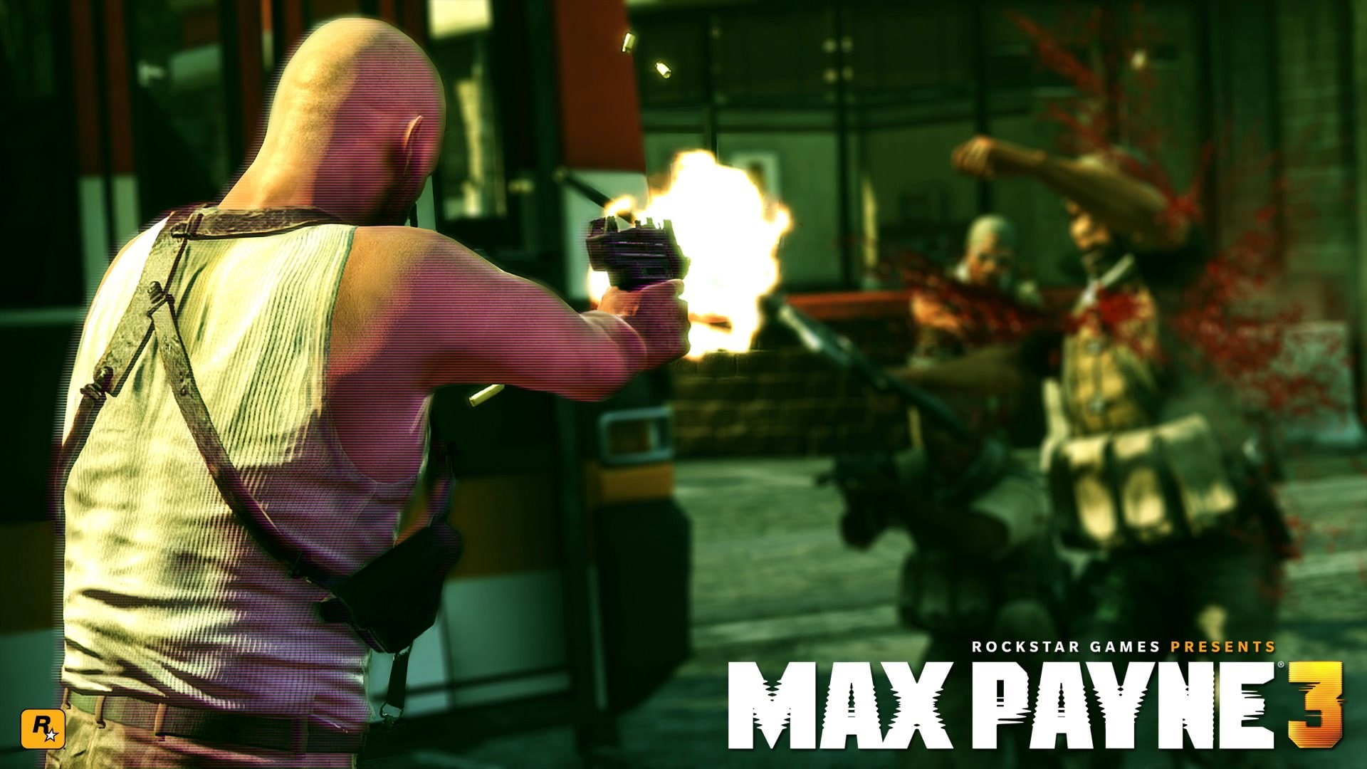 max payne 3, one person, text, real people, focus on foreground