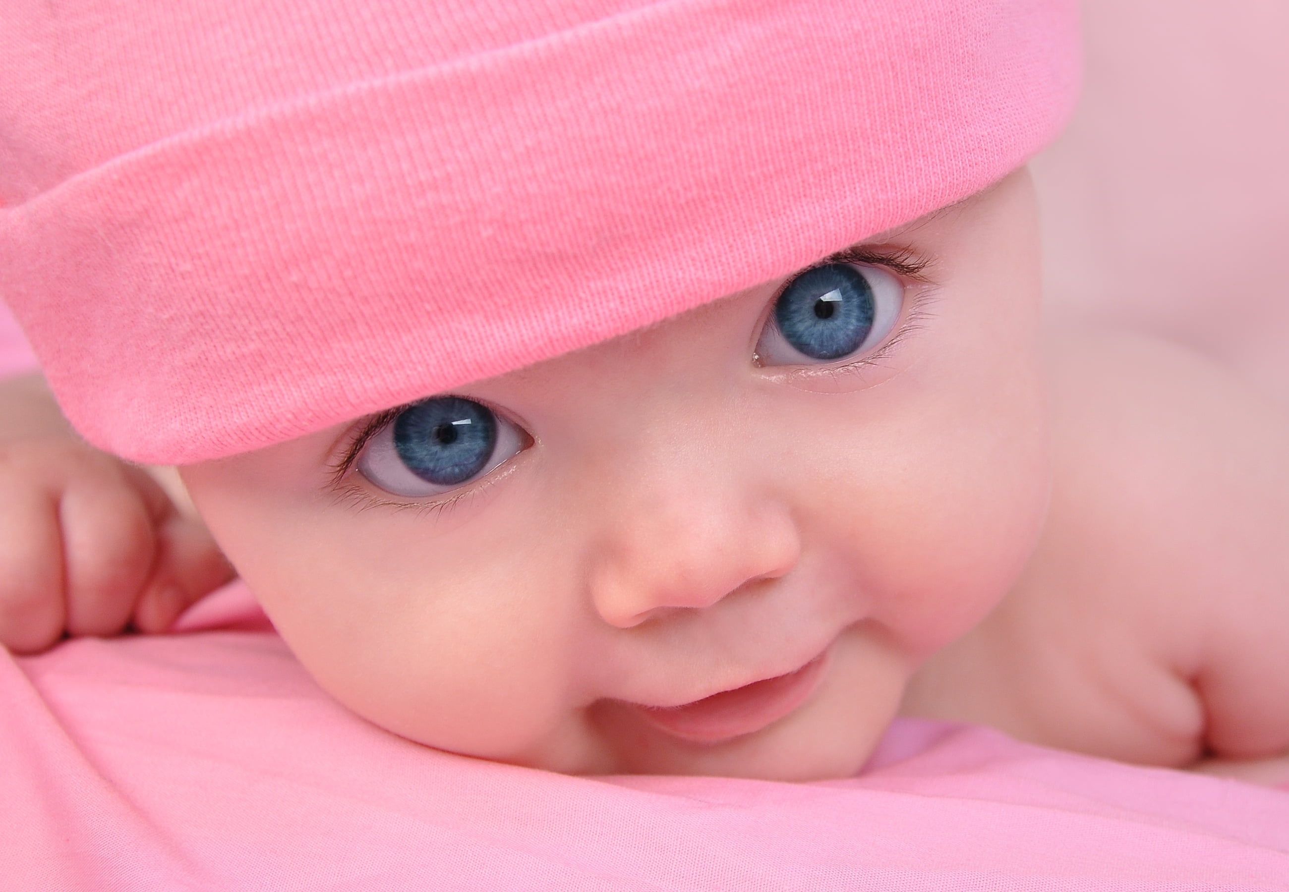 baby's pink cap, blue eyes, face, cute, hat, child, small, innocence